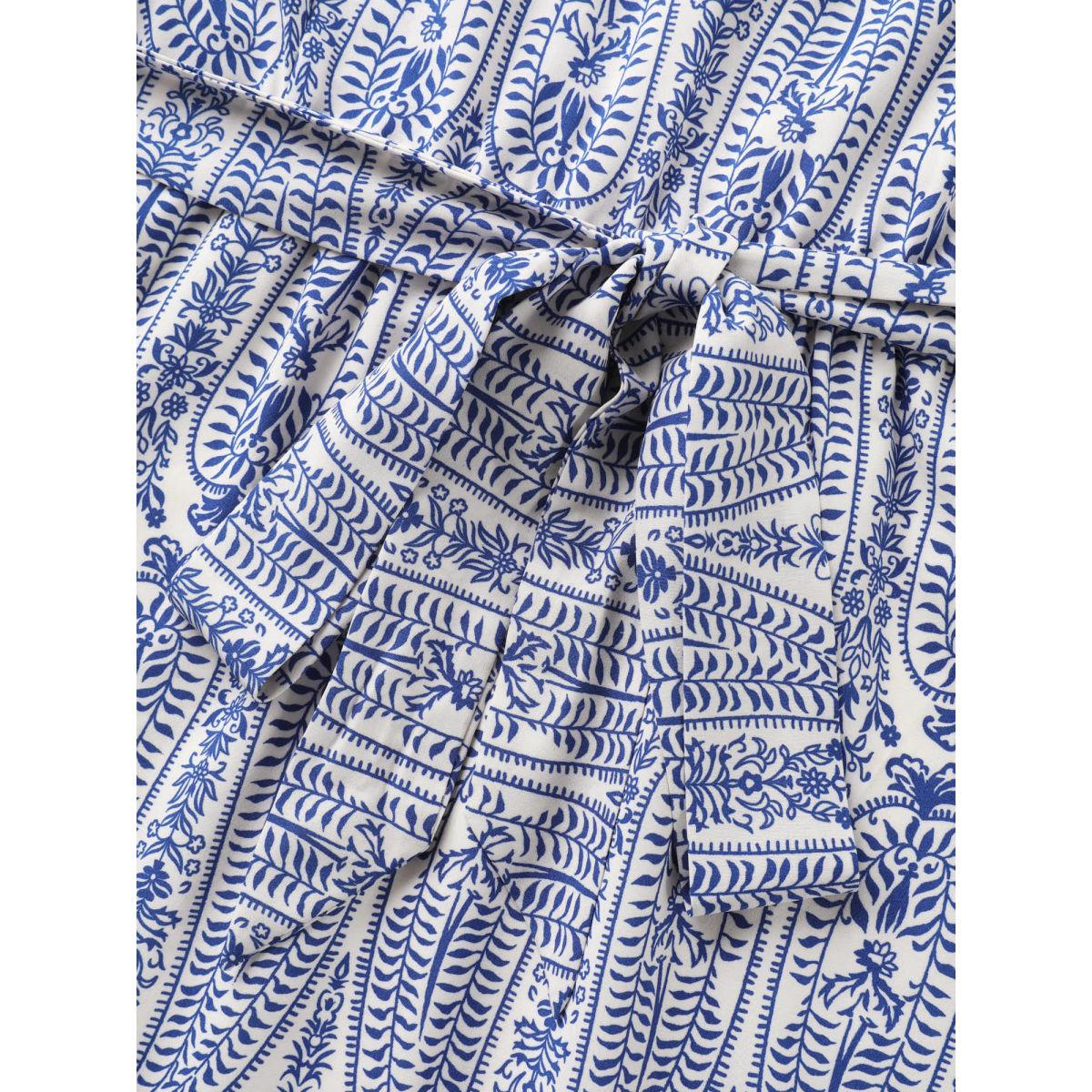 Plus Size Rayon Paisley Print Cinched-Waist Midi Dress DarkBlue Women V-neck Short sleeve Curvy BloomChic 30/6X Product Image