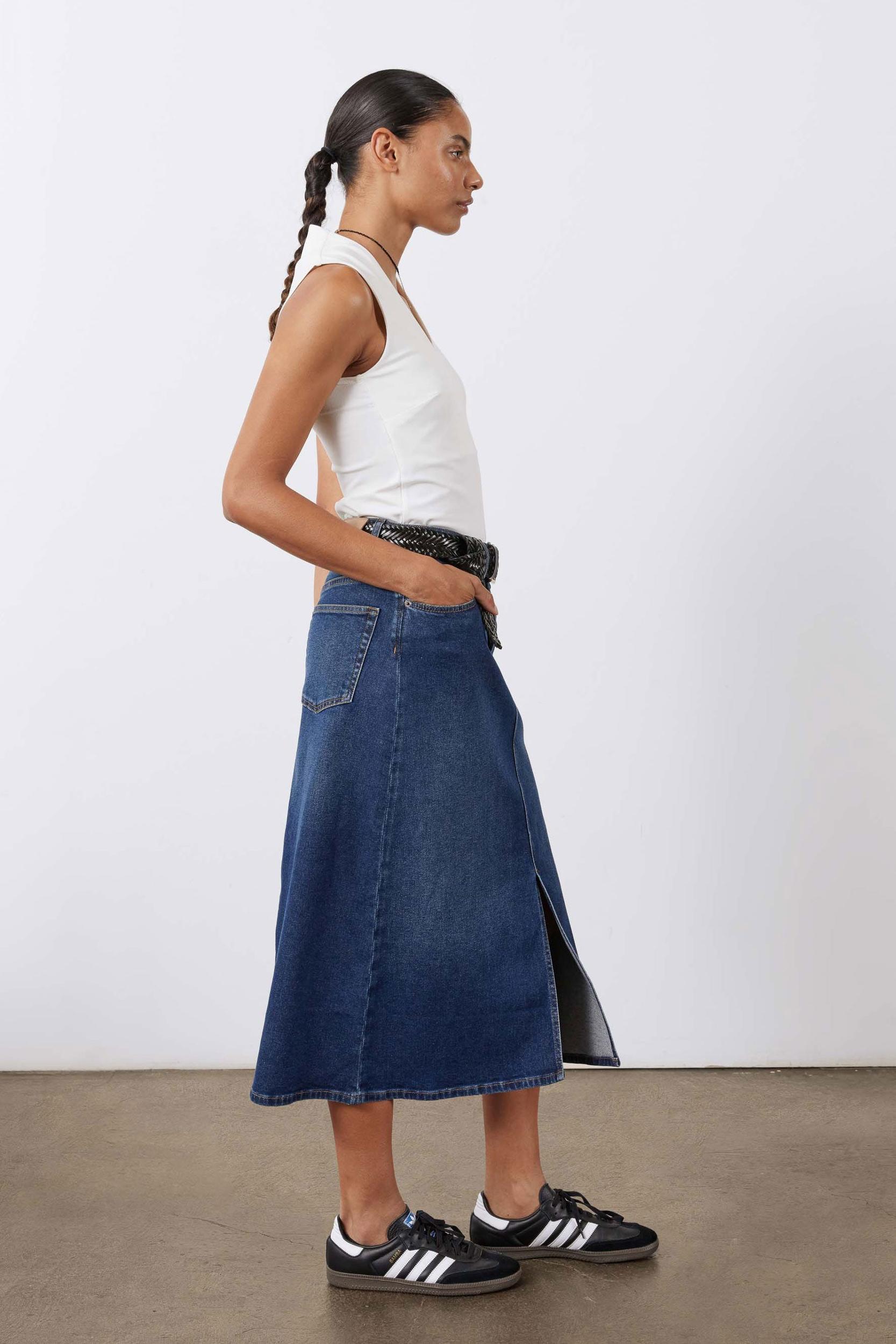The Iconic Denim Midi Skirt Product Image