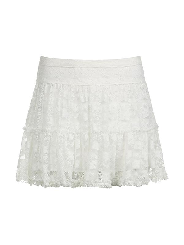 Hook Lace Patchwork Pleated Mini Skirts Product Image