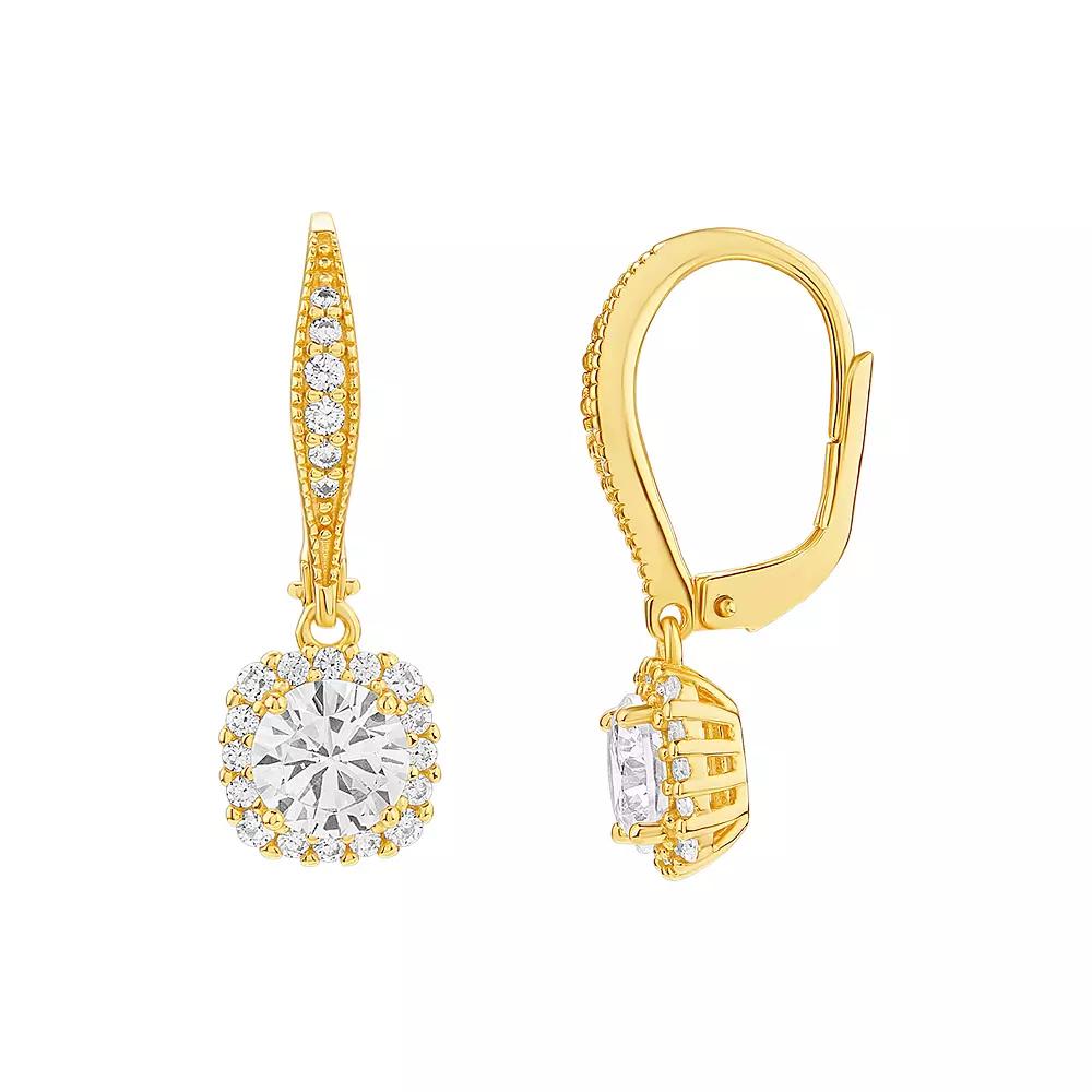 PRIMROSE Sterling Silver Cubic Zirconia Halo Drop Earrings, Women's, Yellow Gold Tone Product Image
