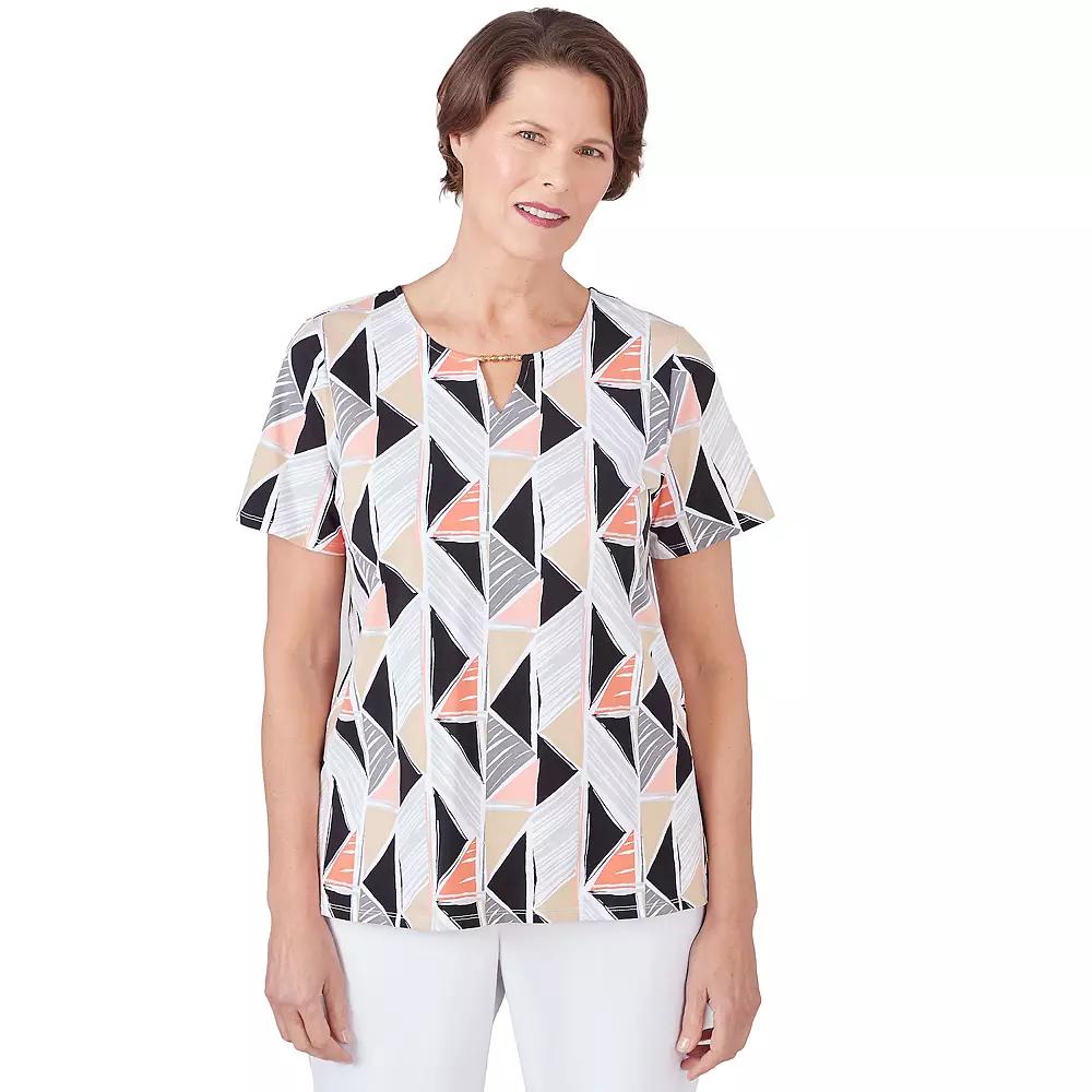 Women's Alfred Dunner Geo Stained Glass Split Neck Tee, Size: Large, Multi Neutral Product Image