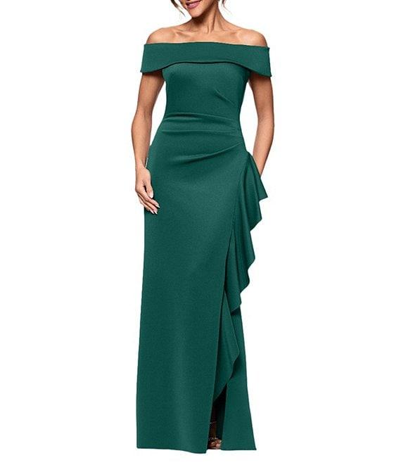 Xscape Off the Shoulder Ruffle Crepe Gown Product Image
