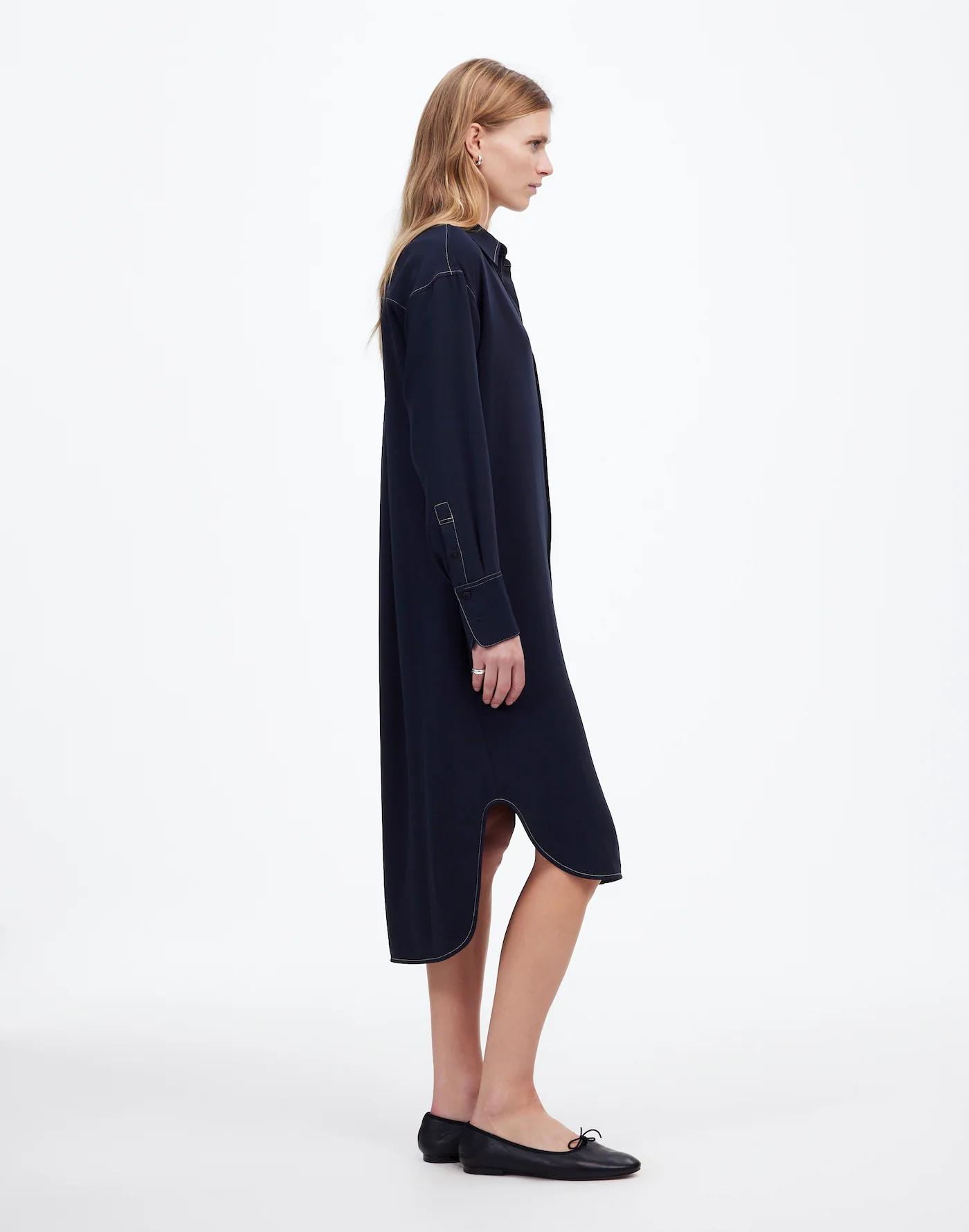 Contrast-Stitched Midi Shirtdress Product Image