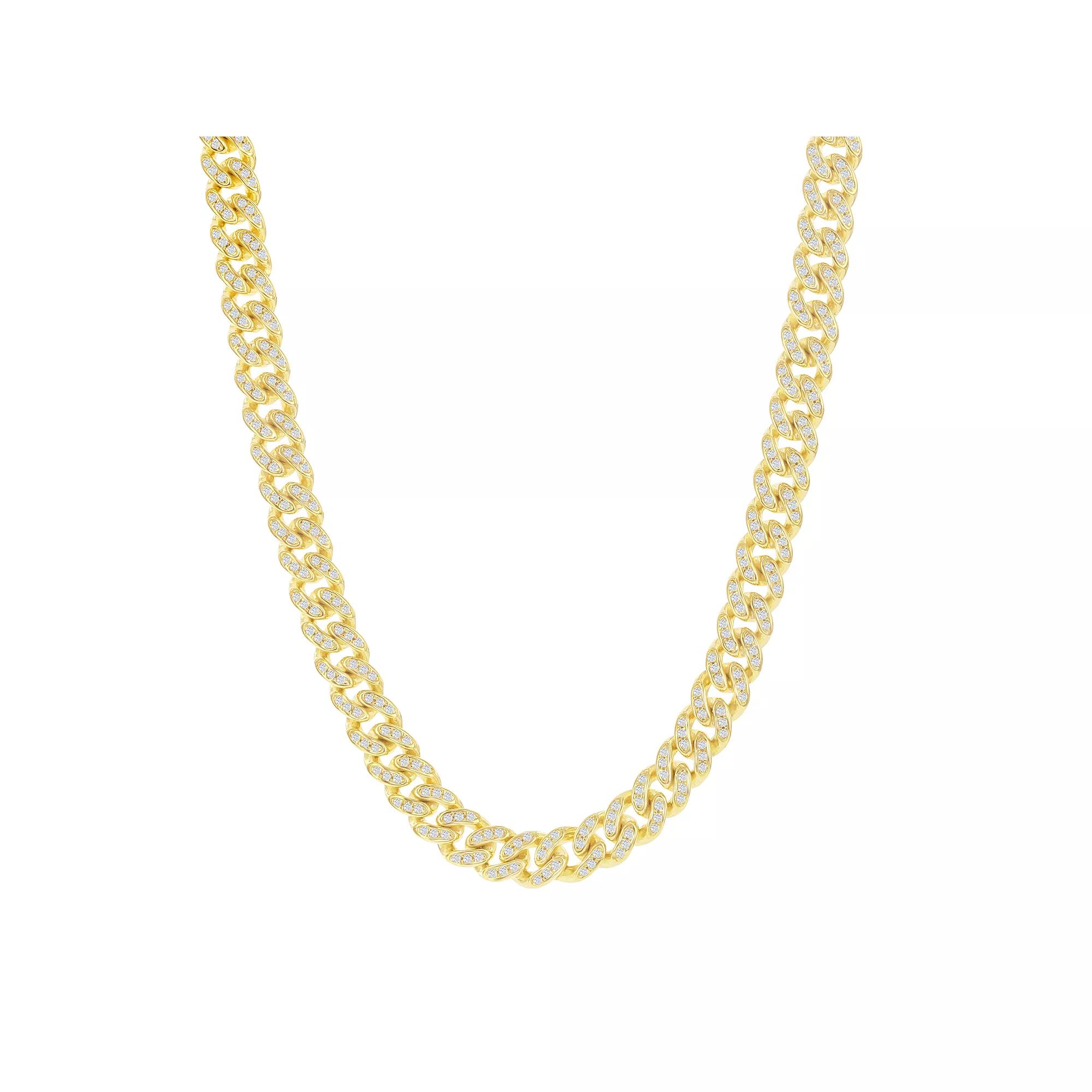 Metallo 14k Gold Over Silver 6.5 mm Cubic Zirconia Cuban Chain Necklace, Adult Unisex,  Product Image