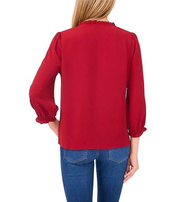 CeCe Woven V-Neck 3/4 Sleeve Ruffled Blouse Product Image