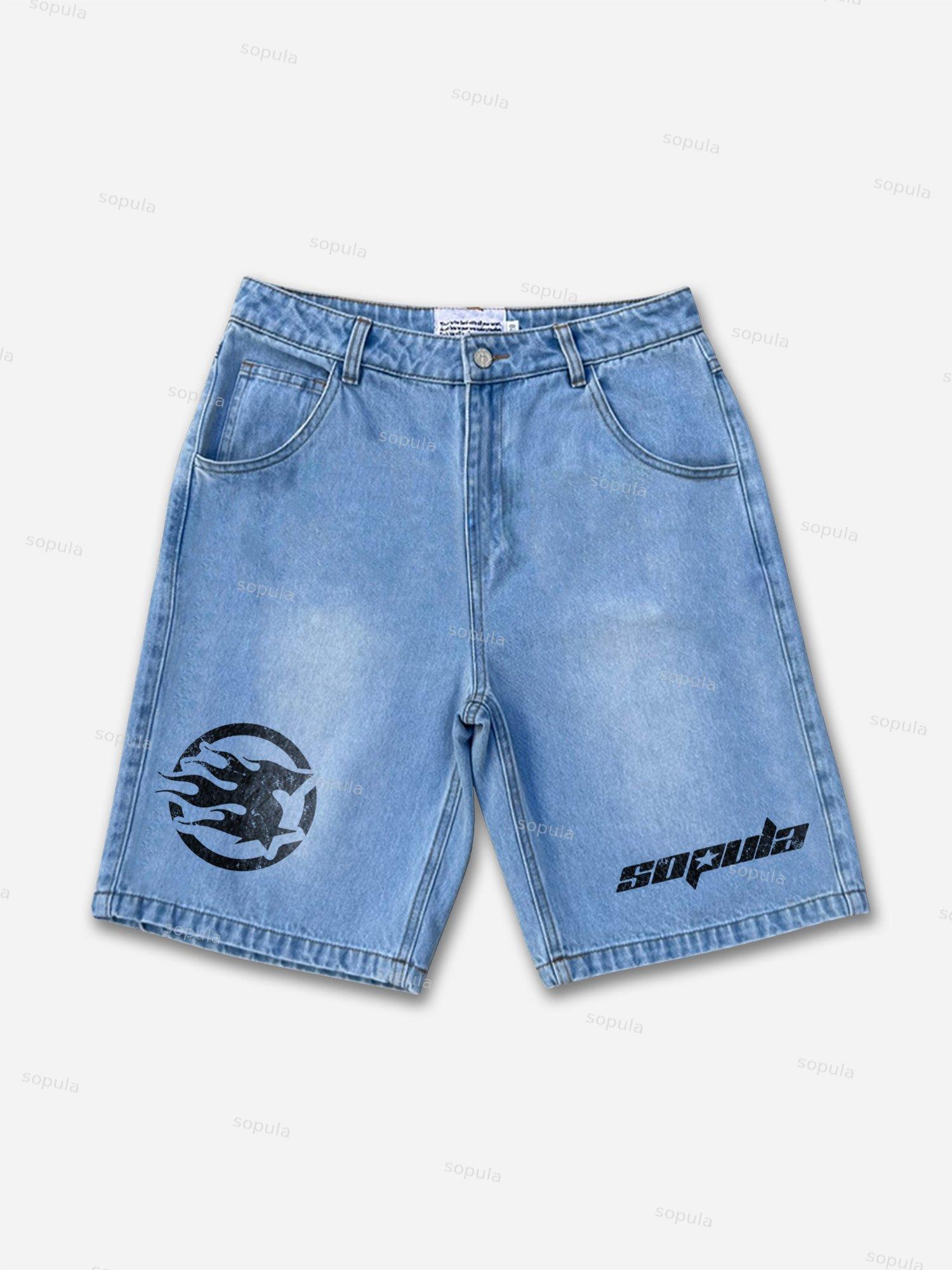Men's Sopula Alphabet Basic Graphic Denim Shorts Product Image