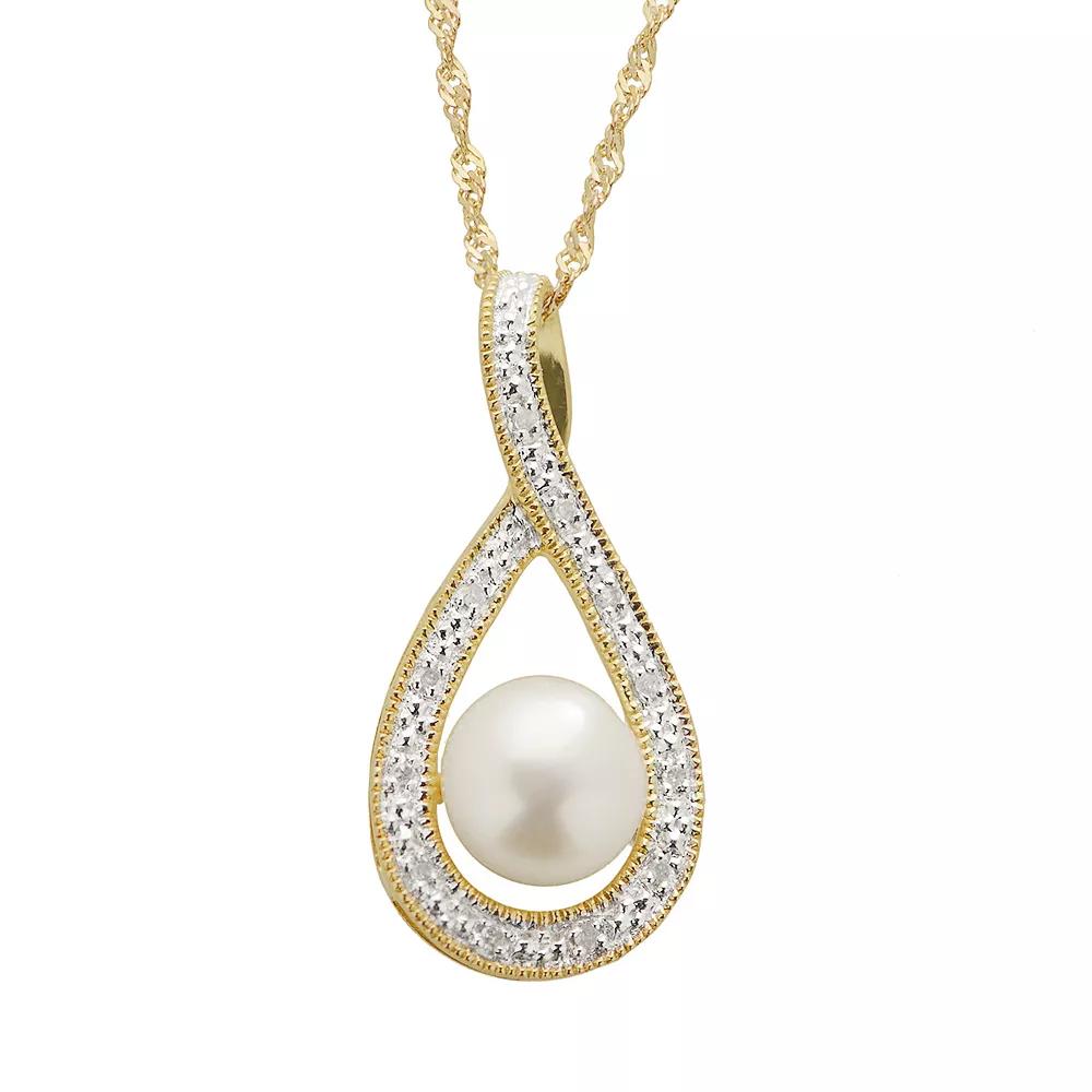 PearLustre by Imperial Freshwater Cultured Pearl & Diamond Accent 14k Gold Over Silver Teardrop Pendant Necklace, Womens, White Product Image