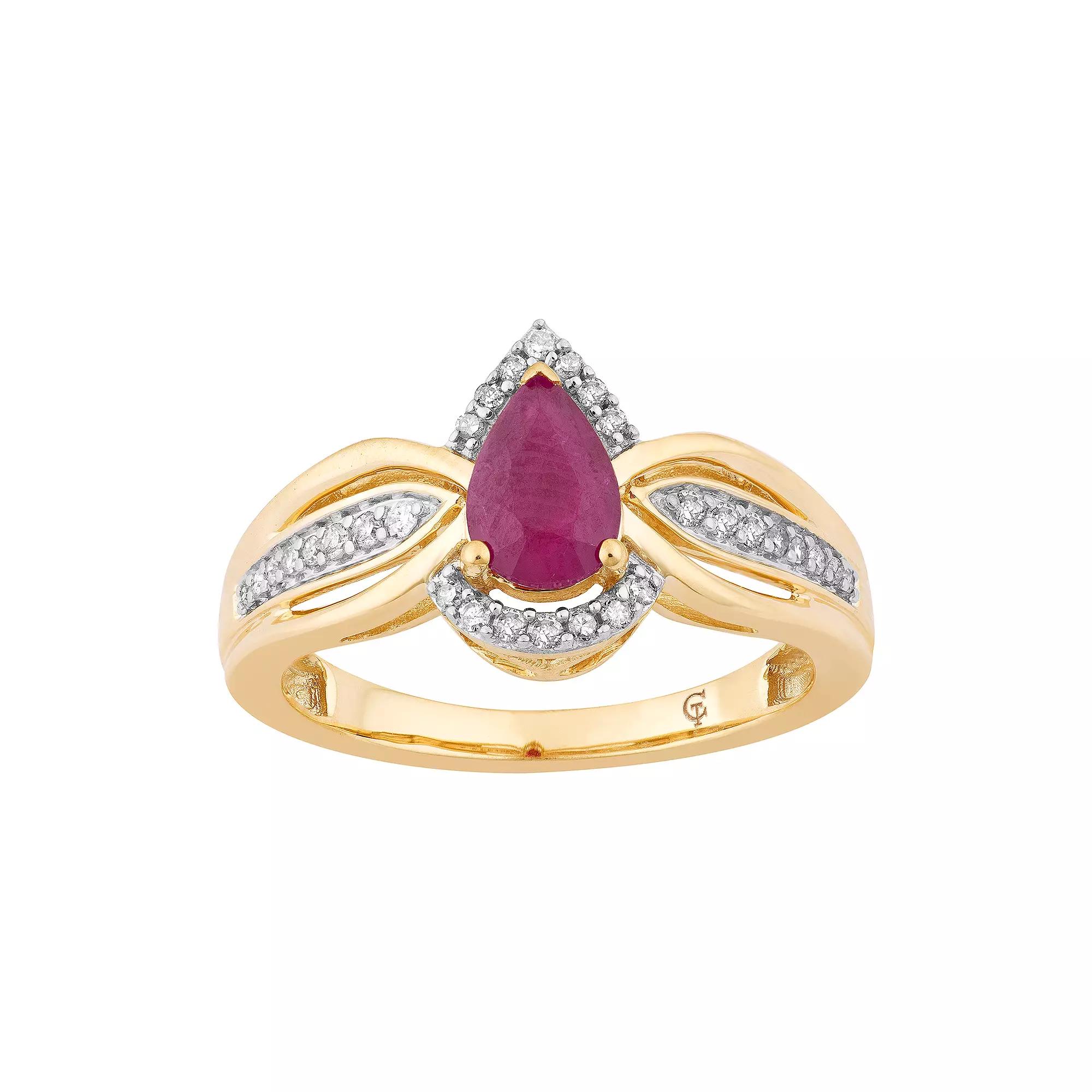 10k Gold Ruby & 1/6 Carat T.W. Diamond Teardrop Ring, Women's, Size: 7 Product Image