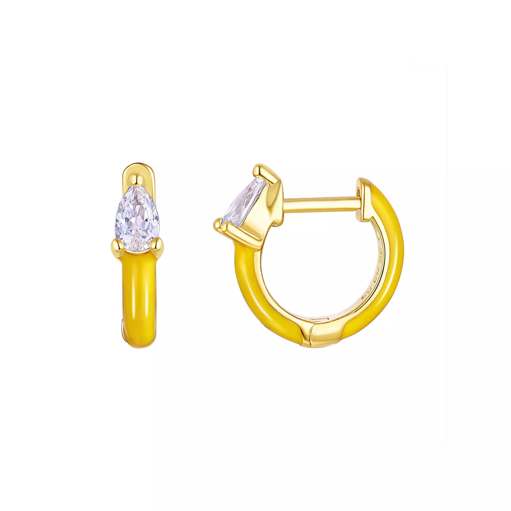Enamorata Yellow Enamel & Pear Cubic Zirconia Hoop Earrings, Women's, Gold Tone Yellow Product Image