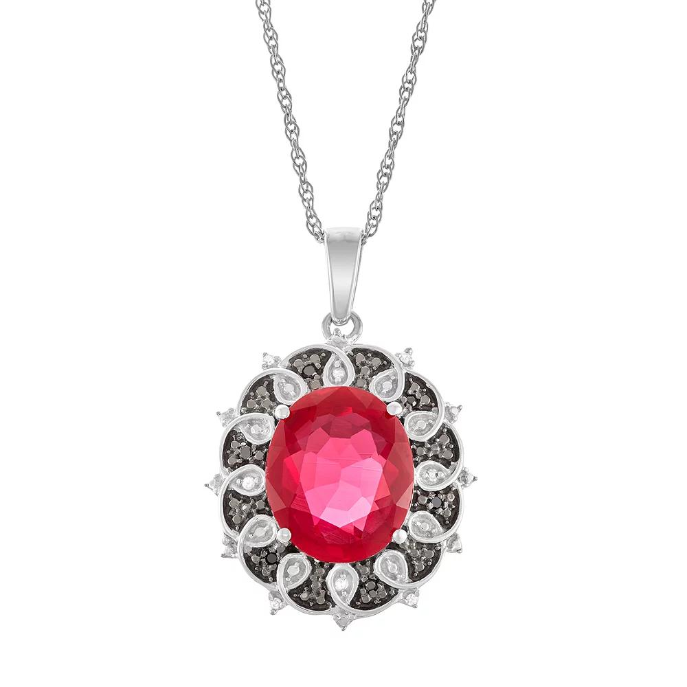 Jewelexcess Sterling Silver Lab-Created Ruby & Diamond Accent Pendant Necklace, Women's Product Image