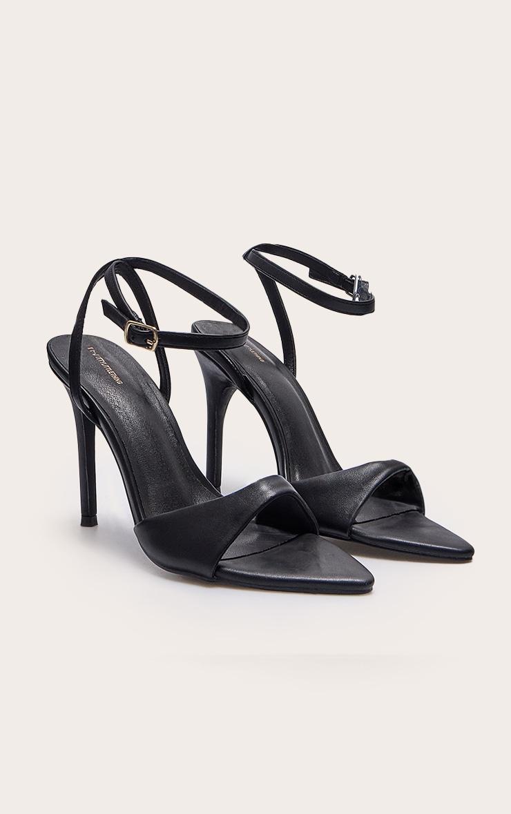 Black PU Point Toe High Stiletto Heeled Sandals Product Image