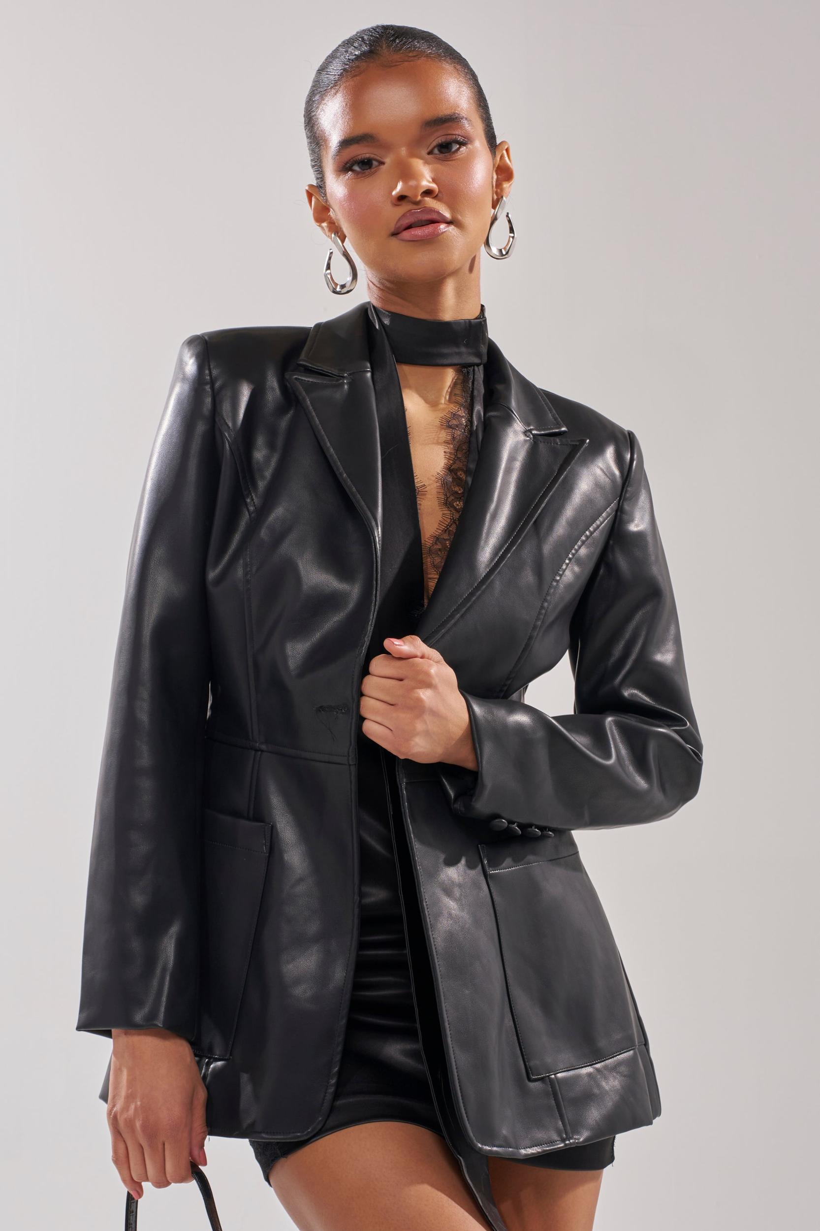 GOTTA GO FAUX LEATHER BLAZER Product Image