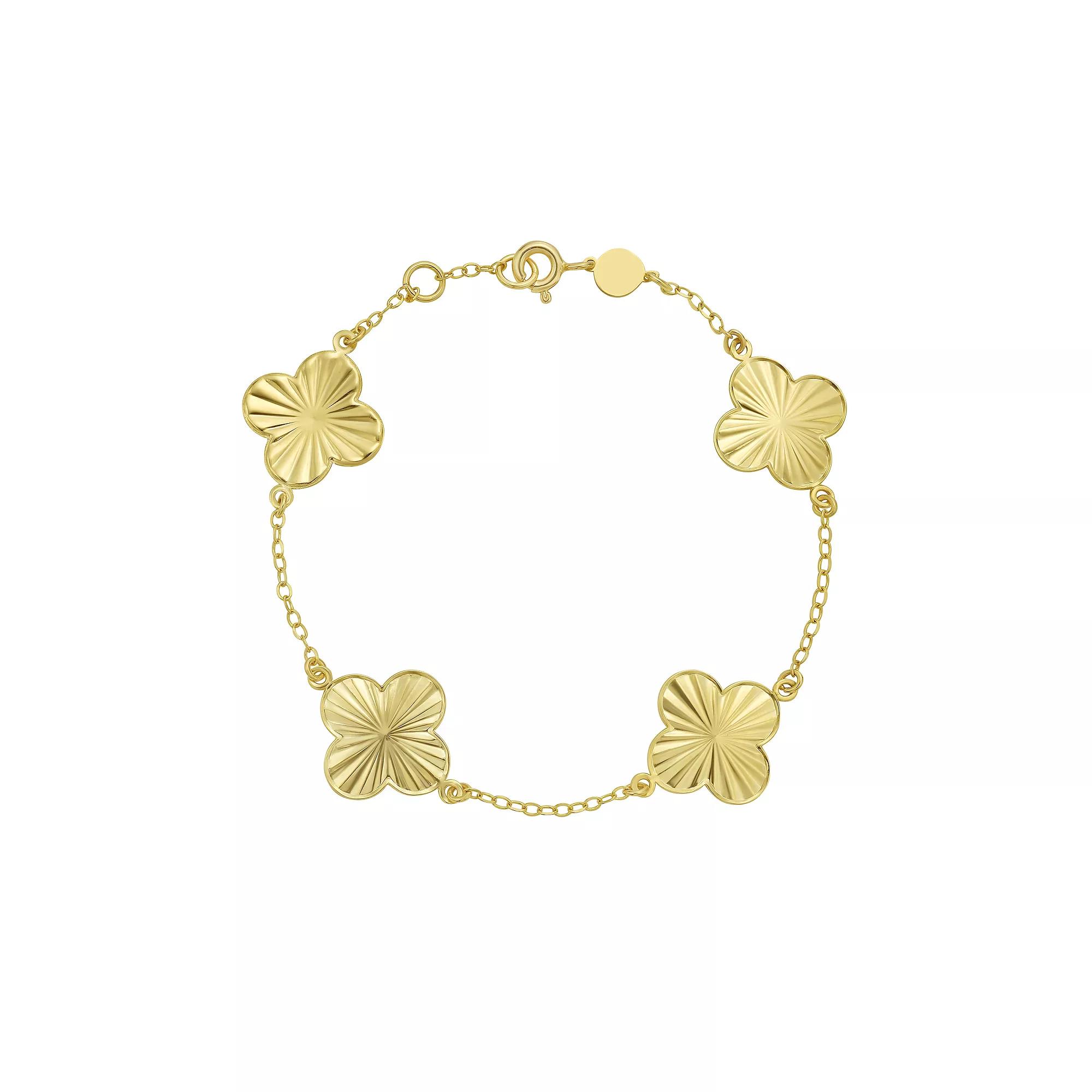 14k Gold Stationed Flowers Bracelet, Women's, Size: 7.25" Product Image