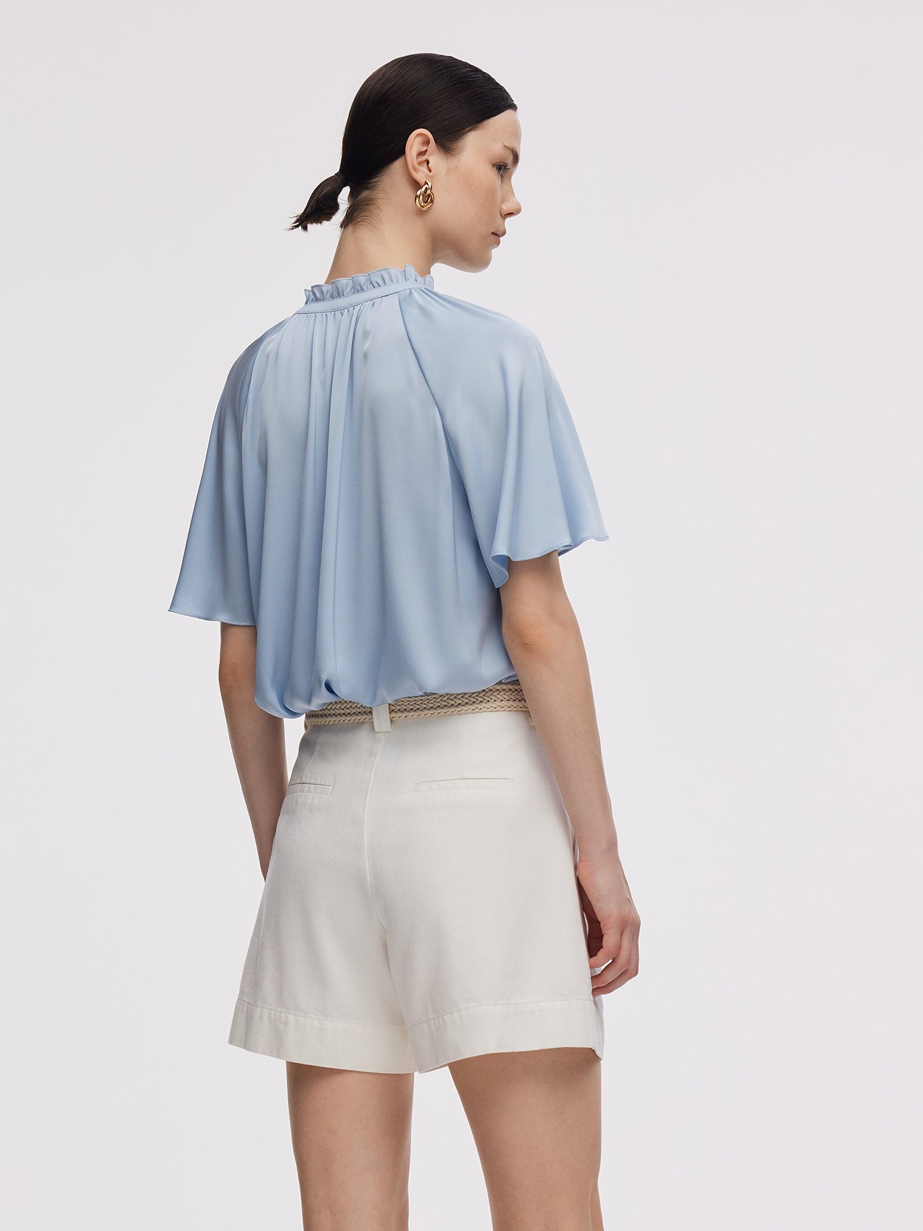 22MM Mulberry Silk Women Ruffle Sleeve Blouse Product Image