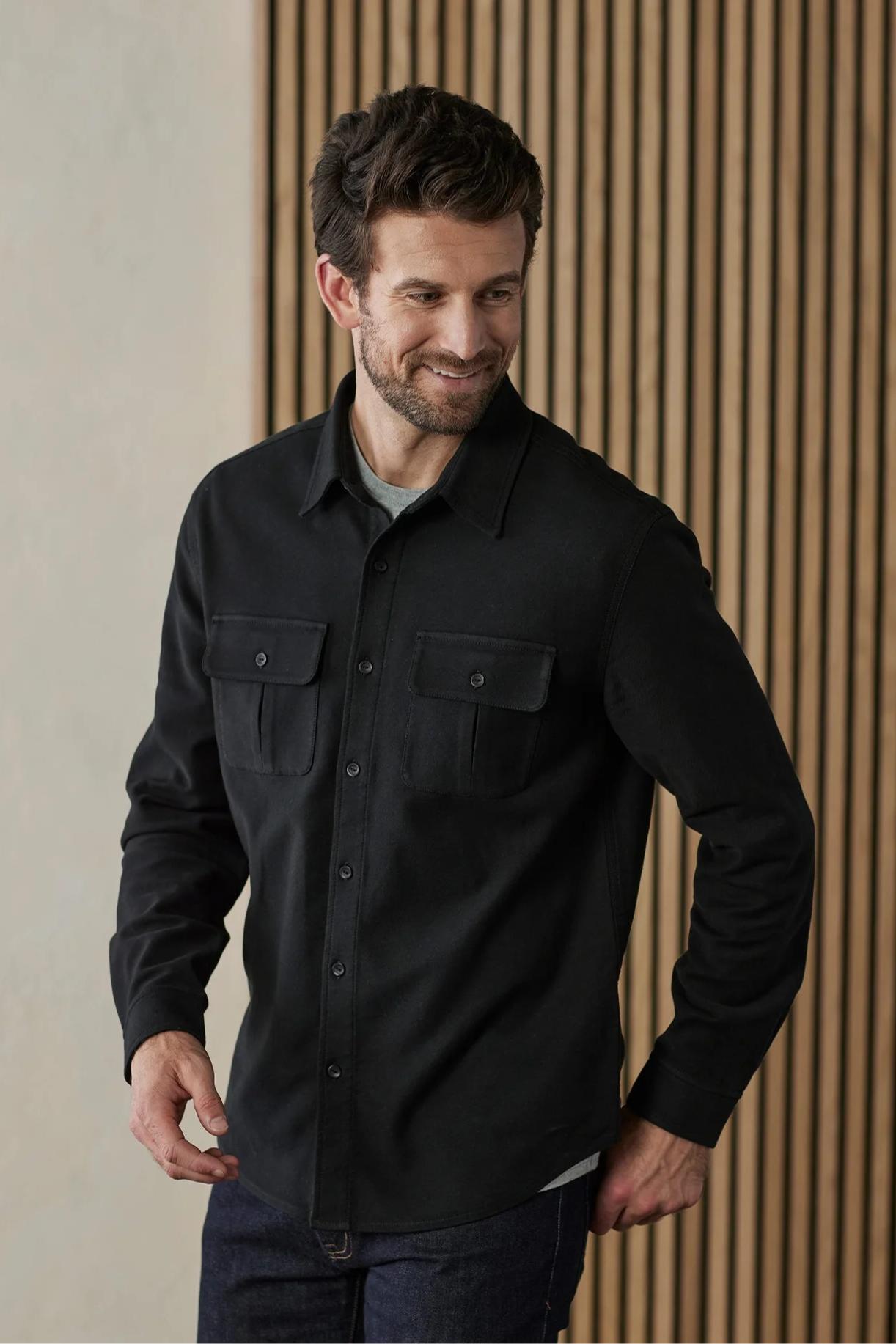 Comfort Terry Shirt Jacket - Black Product Image