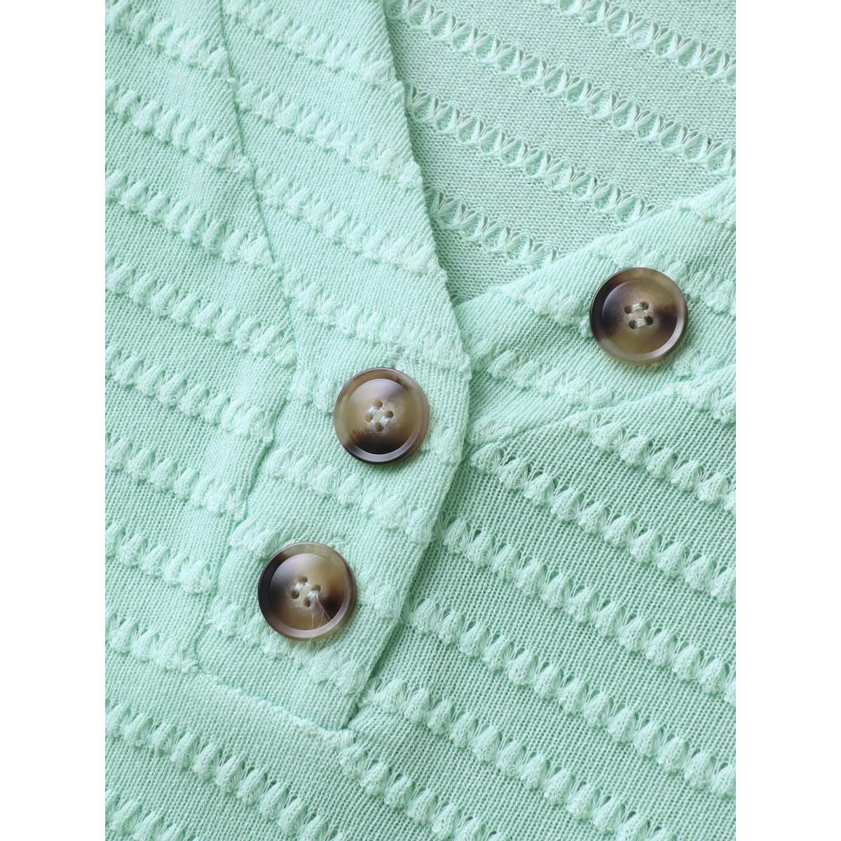 Plus Size Waffle-Grid Button Detail T-Shirt Mint Women Texture V-neck Everyday-Casual T-shirts BloomChic 14-16/1X Product Image