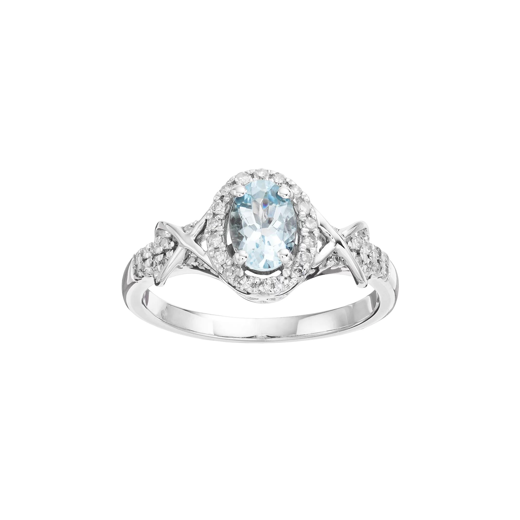 Gemminded 10k White Gold Aquamarine & 1/4 Carat T.W. Diamond Halo Ring, Women's,  Product Image