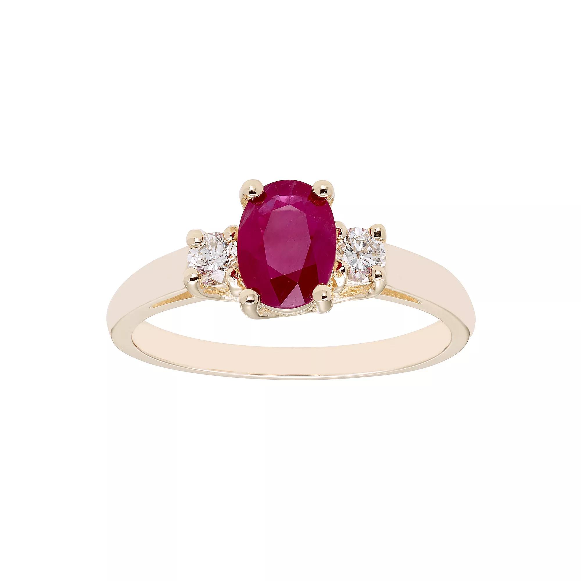 The Regal Collection 14k White Gold Ruby & 1/5 Carat T.W. Diamond 3-Stone Ring, Women's, Size: 8, 14k Gold Product Image