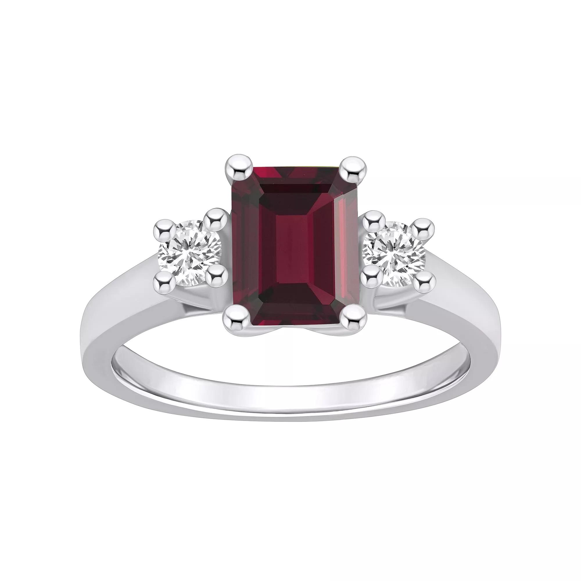 Alyson Layne 14k White Gold Emerald Cut Garnet & 1/4 Carat T.W. Diamond Ring, Women's, Size: 8, Red Product Image