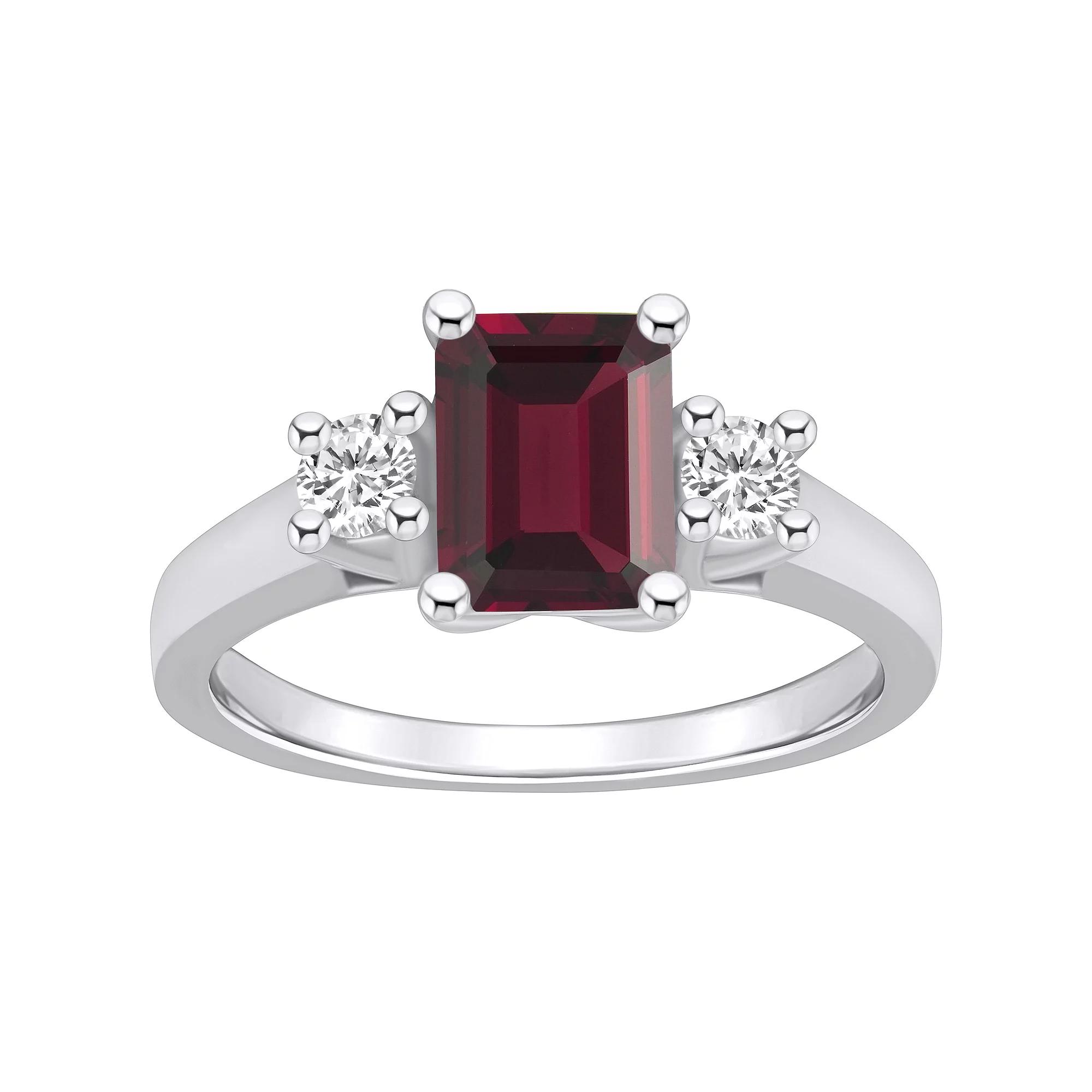 Alyson Layne 14k White Gold Emerald Cut Garnet & 1/4 Carat T.W. Diamond Ring, Women's, Size: 8, Red Product Image