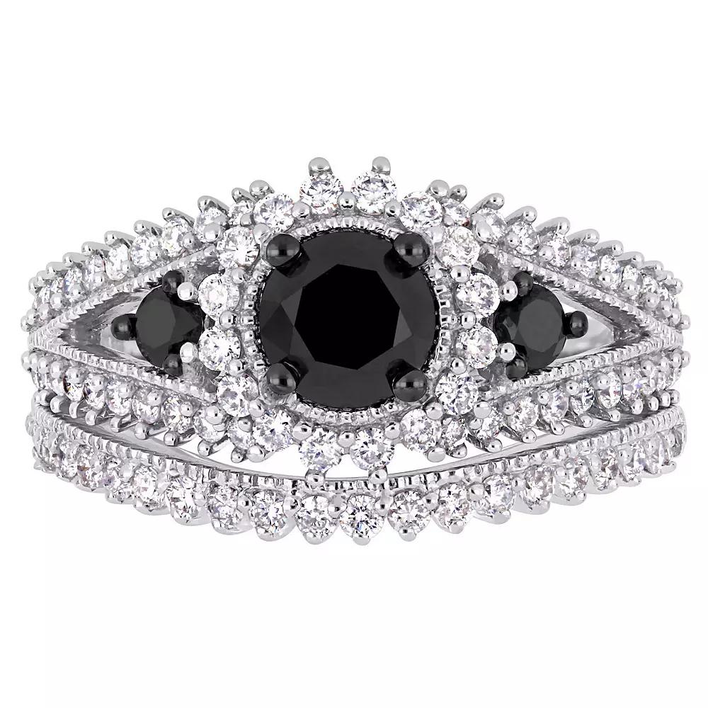 Stella Grace 10k White Gold 2 Carat T.W. Black & White Diamond Halo Engagement Ring Set, Women's,  Product Image
