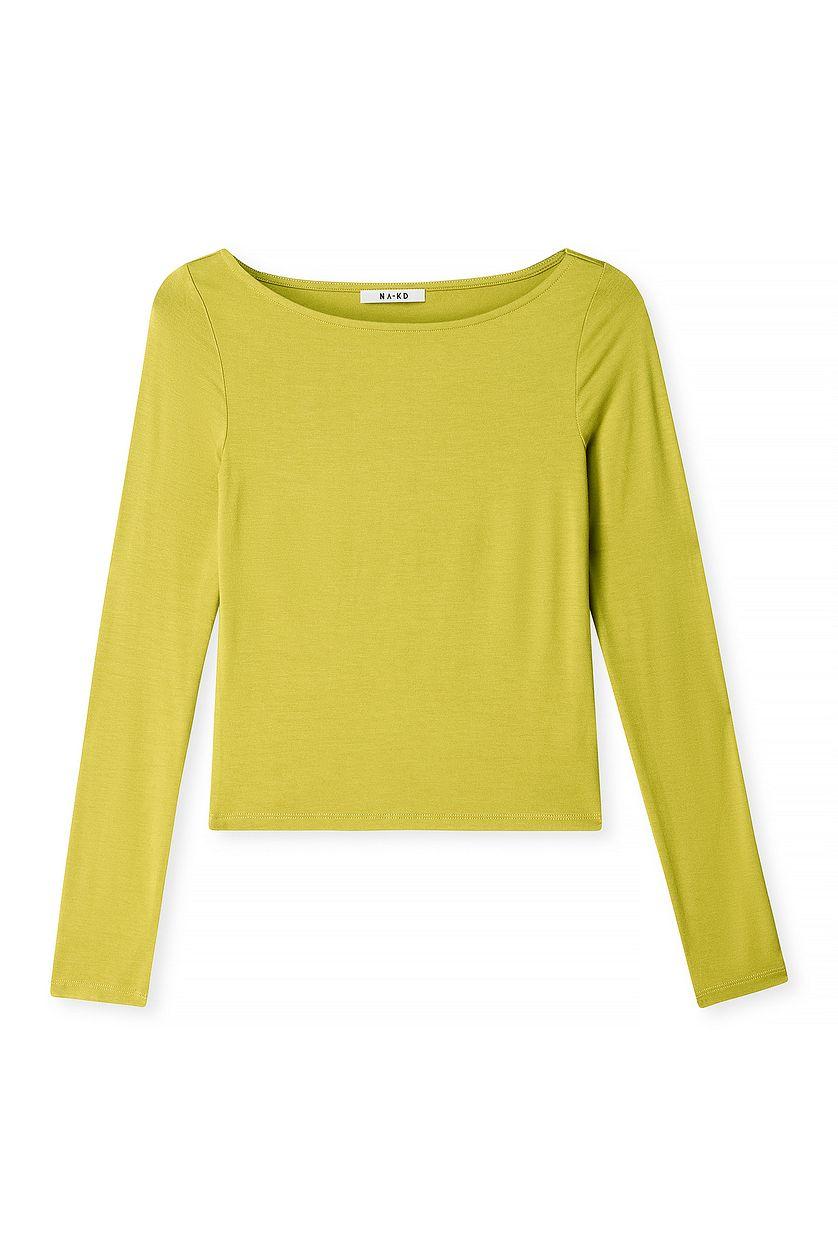 Boat Neck Long Sleeve Top Green Product Image