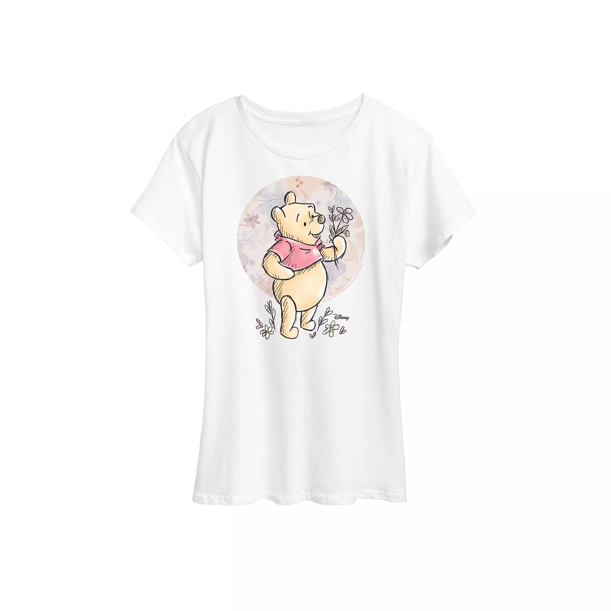 Disney's Winnie the Pooh Women's Floral Circle Pooh Graphic Tee,  Product Image