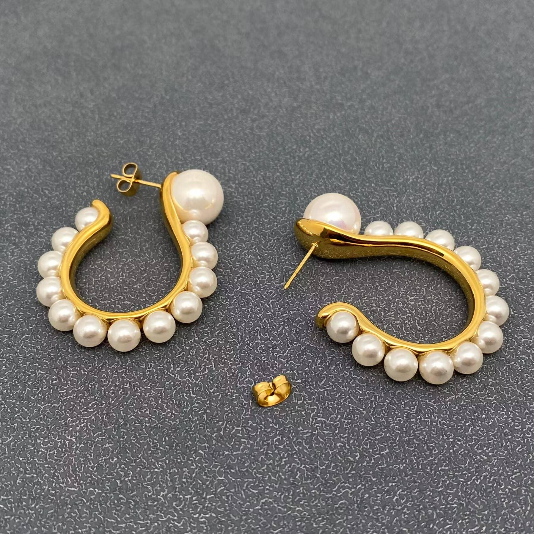 Pearl Hook Shape 18K Gold Plated Post Earrings Product Image
