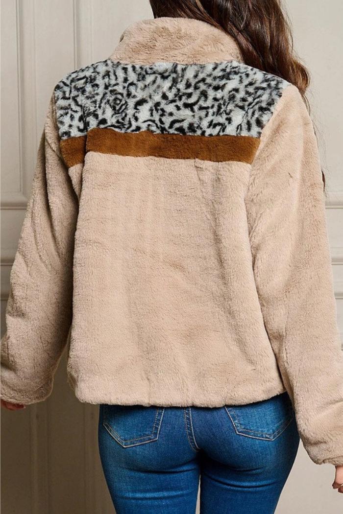 Pockets Zip Up Sherpa Animal Print Jacket Product Image