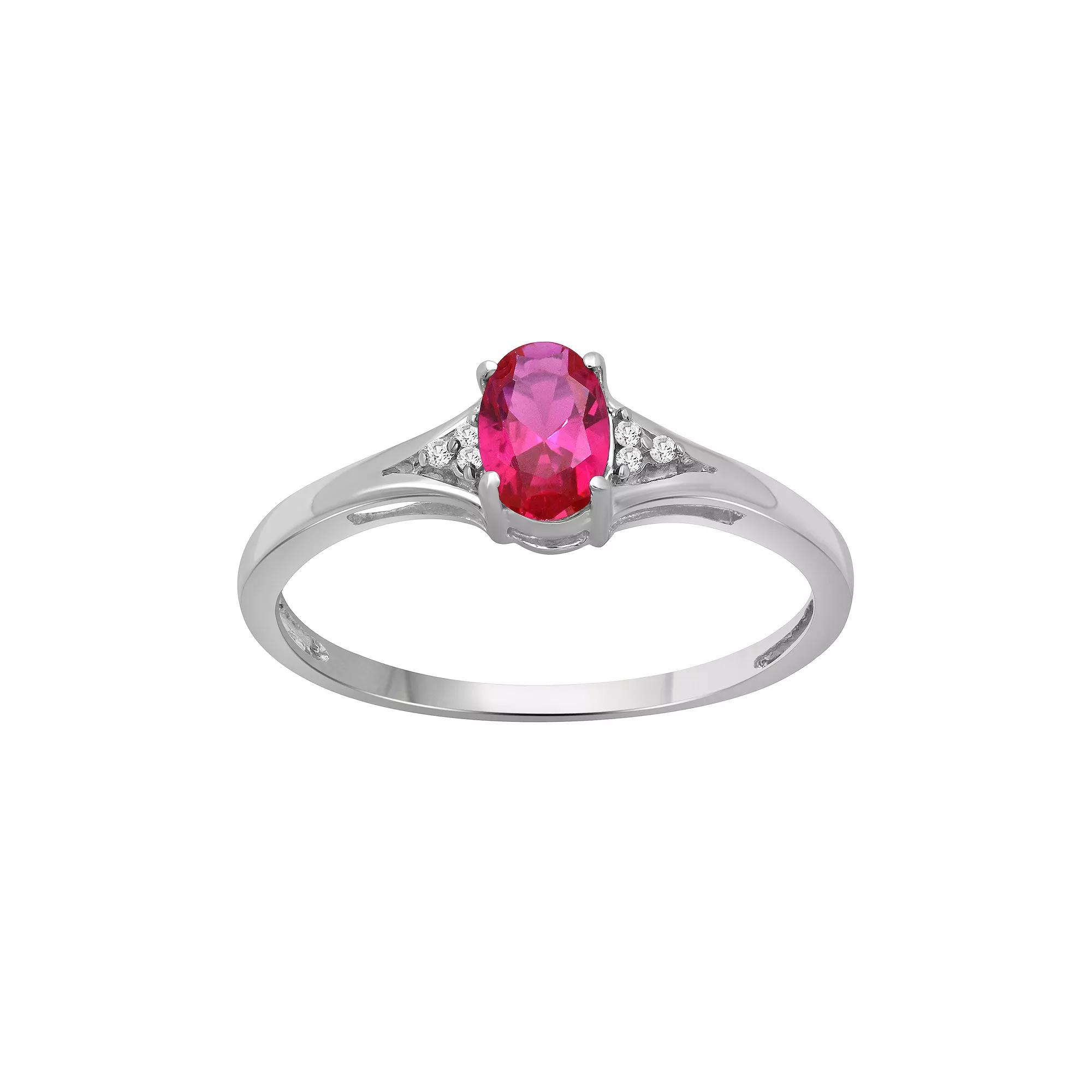 Jewelexcess Sterling Silver Oval Lab-Created Ruby & Diamond Accent Ring, Women's, Size: 9 Product Image