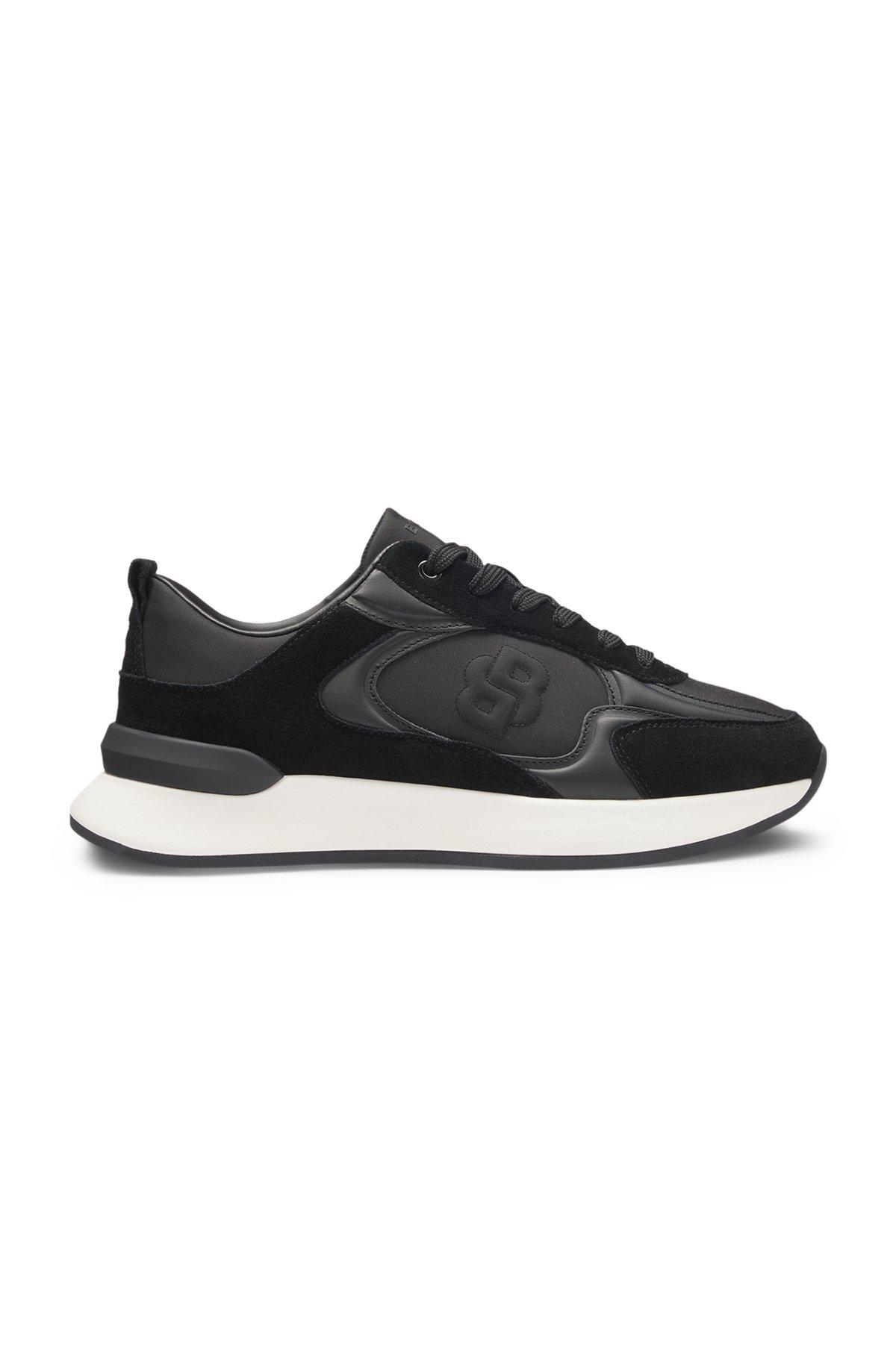 BOSS - Suede-trim trainers with Double B monogram - Black Product Image