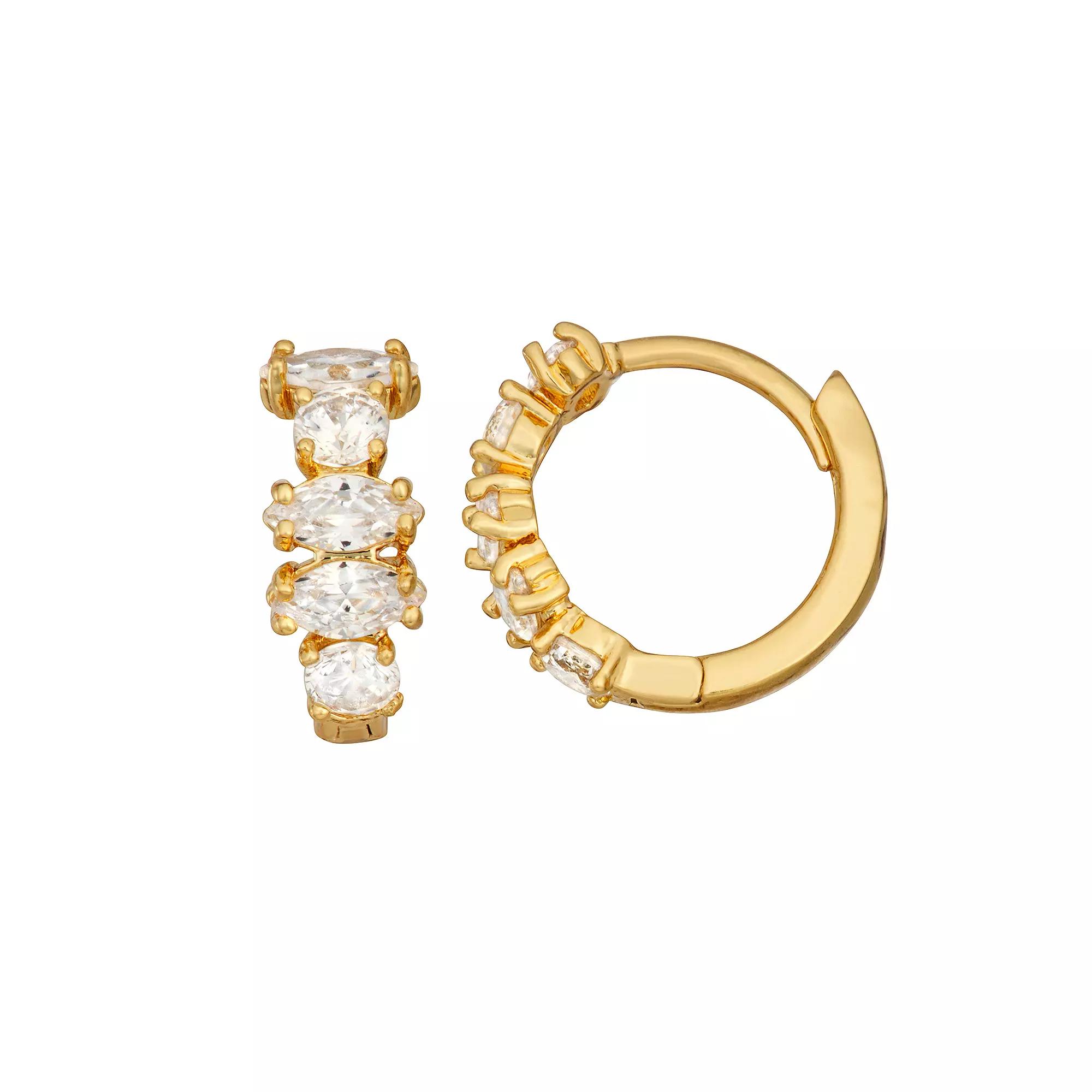 Napier Gold Tone Cubic Zirconia Pave Huggie Earrings, Womens, Clear Product Image