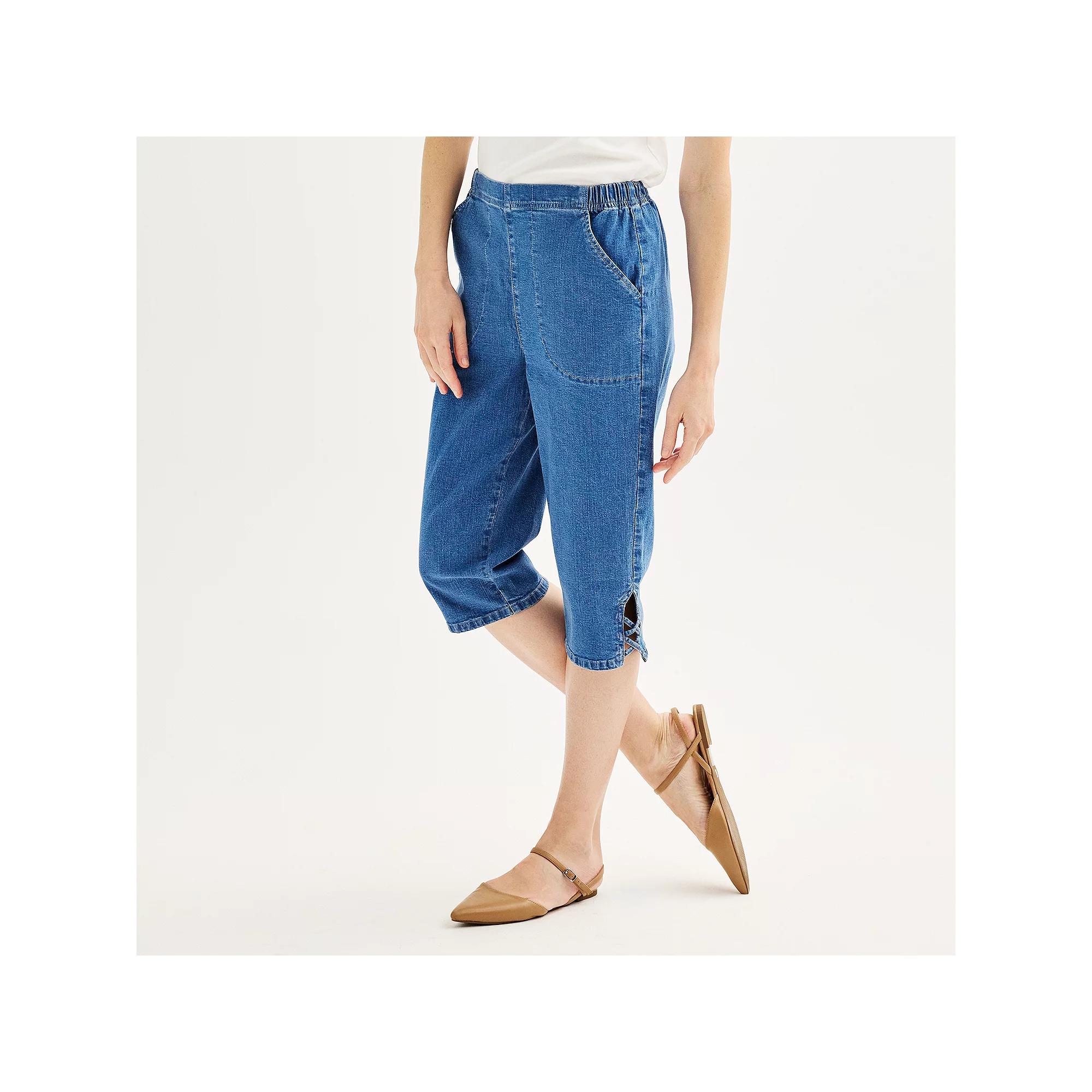 Petite Croft & Barrow® Lattice Hem Pull On Skimmer Jeans, Women's, Size: Large Petite, Medium Blue Product Image