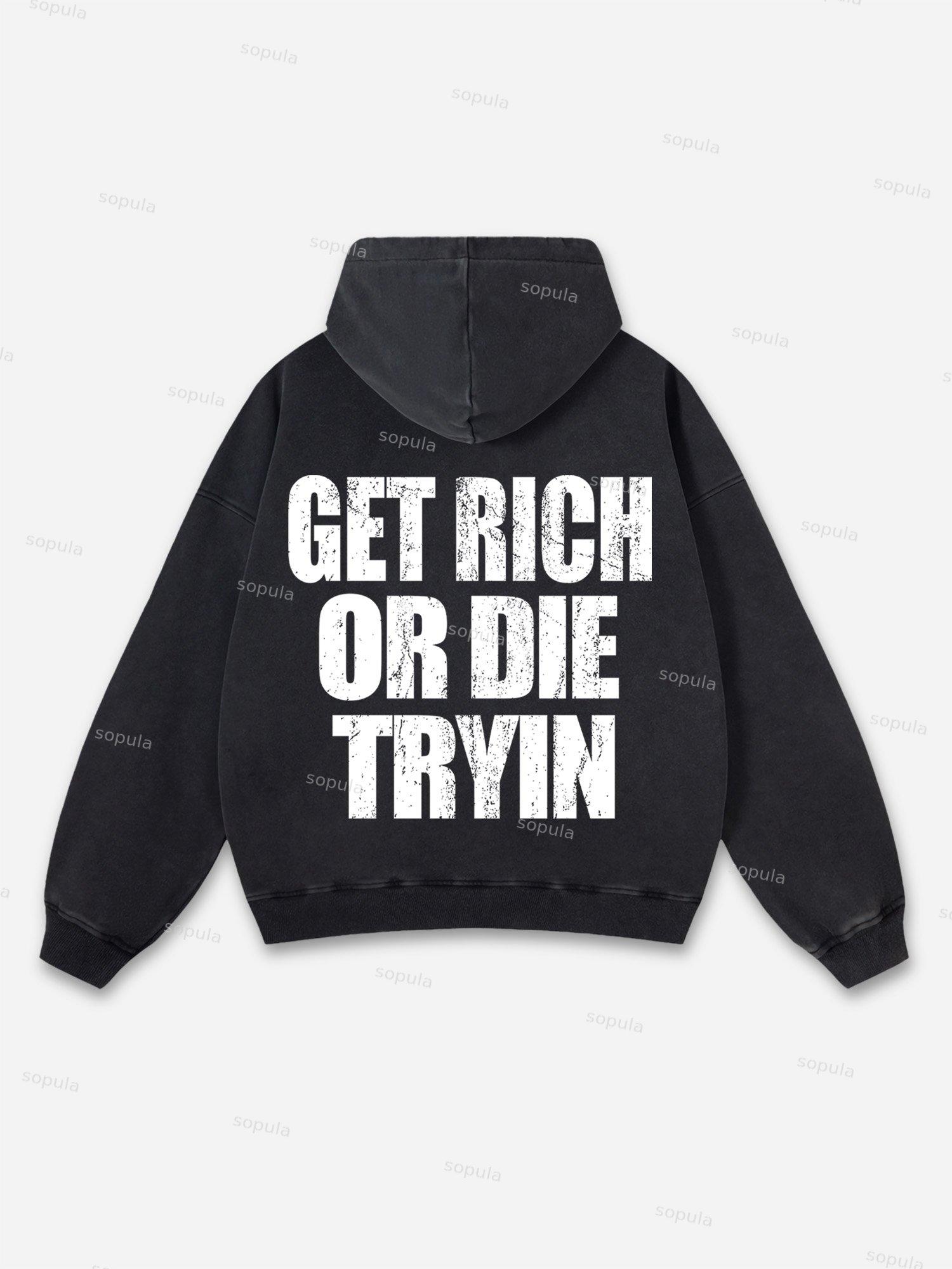 Men's Get Rich Money or Die Tryin Grpahic Washed Hoodie Product Image