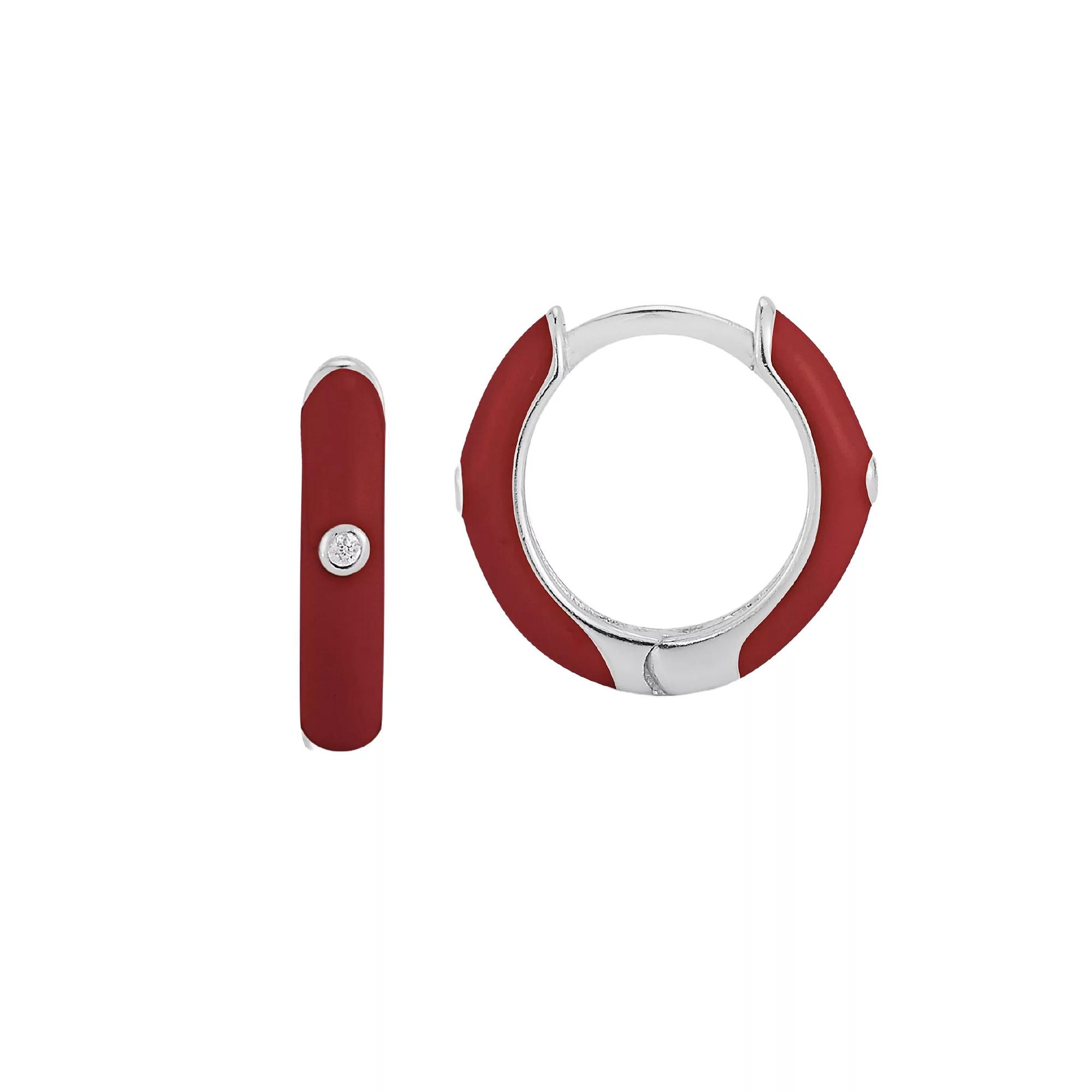 Sunkissed Sterling Cubic Zirconia & Enamel Huggie Earrings, Women's, Gold Tone Purple Product Image