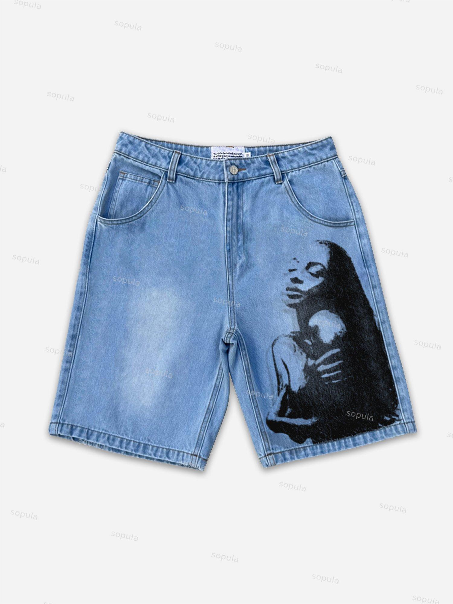 Men's Sade Fuzzy Abstract Graphic Denim Shorts Product Image