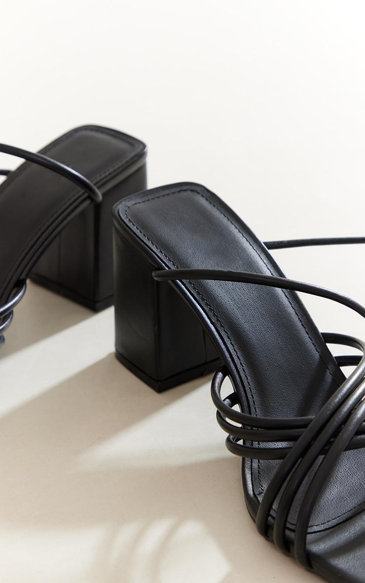 Black Pu Square Multi Criss Cross Strap Block Heeled Tie Up Sandals Product Image