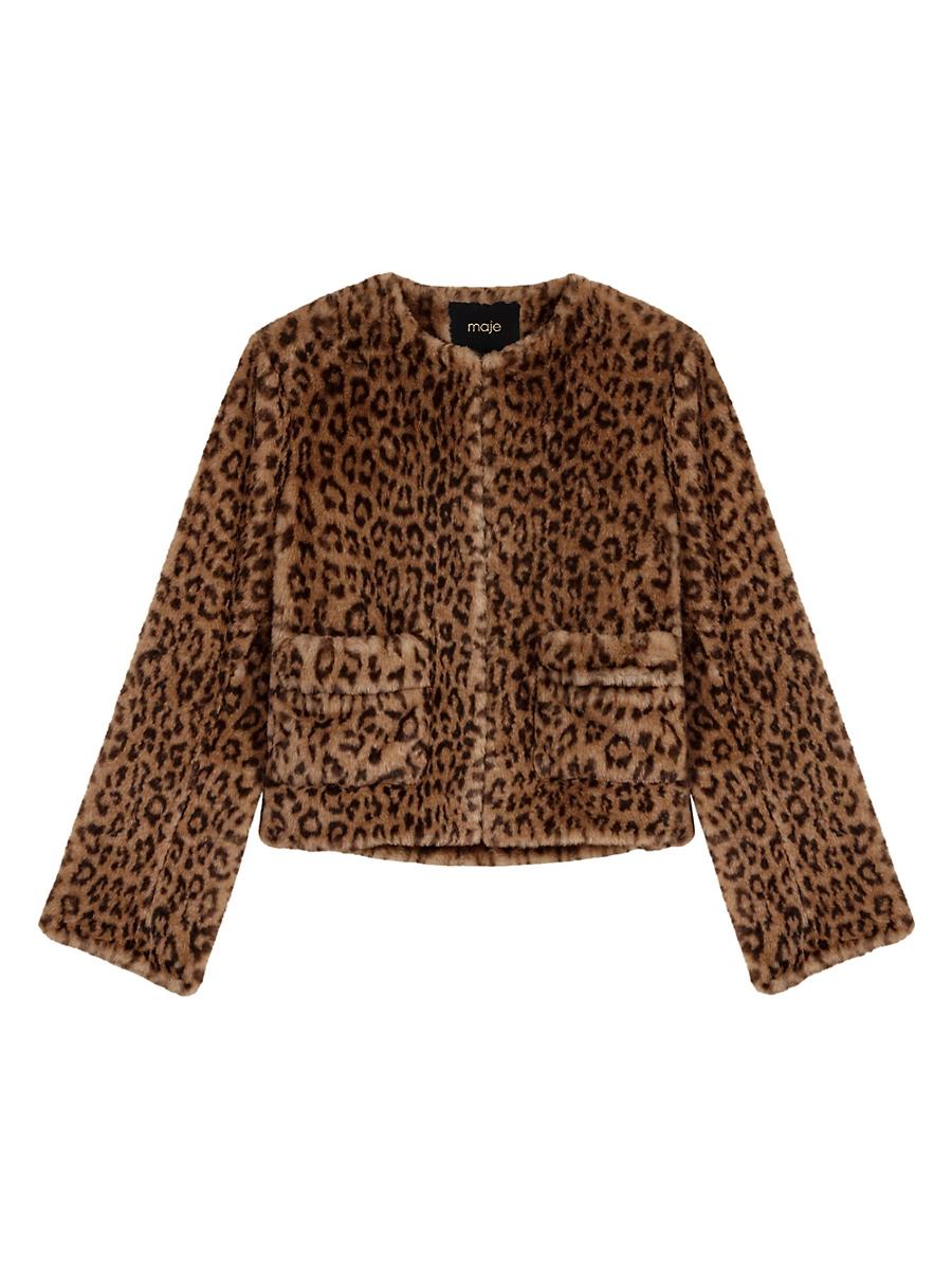 Womens Cropped Faux Fur Jacket Product Image