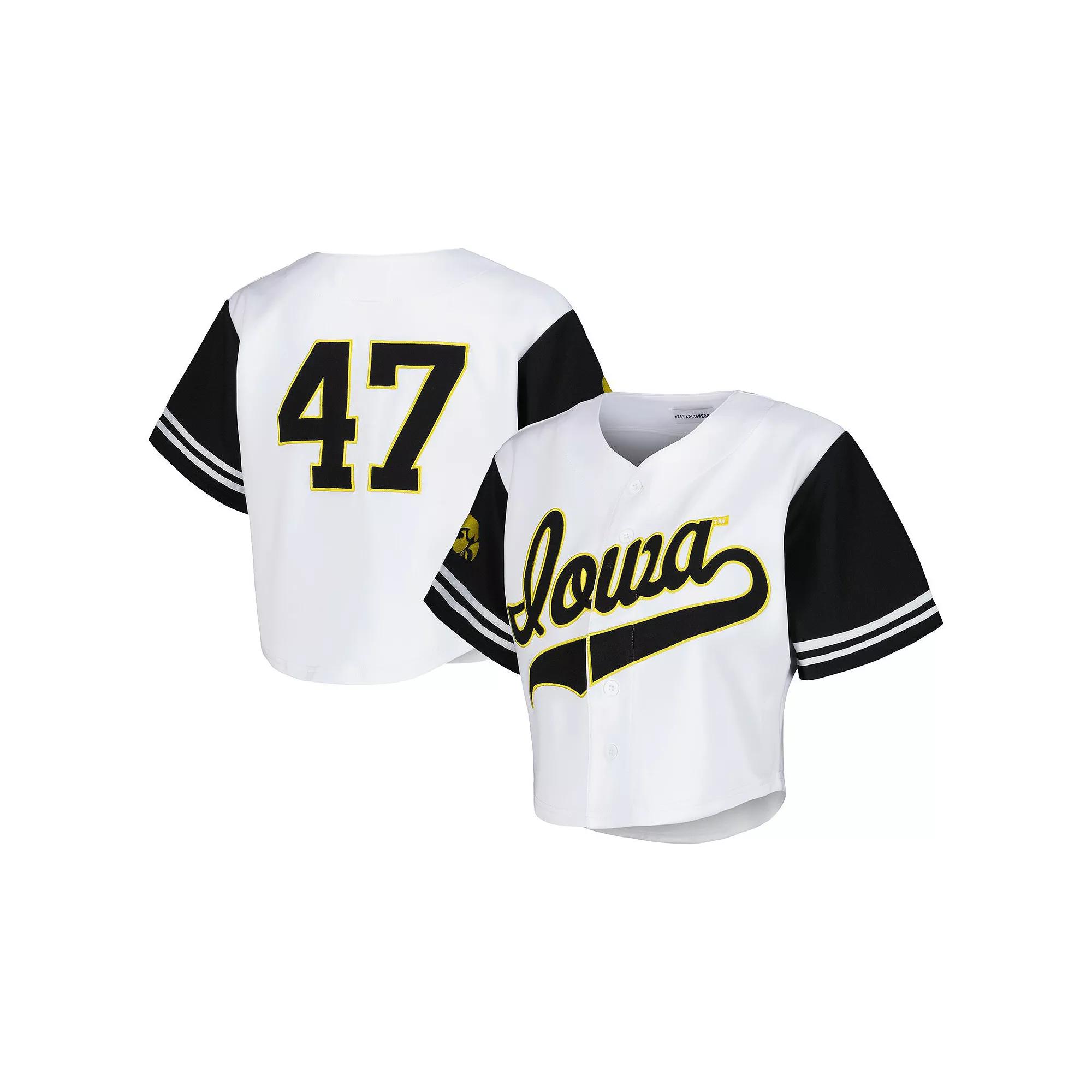 Women's Established & Co. White Iowa Hawkeyes Baseball Jersey Cropped T-Shirt,  Product Image