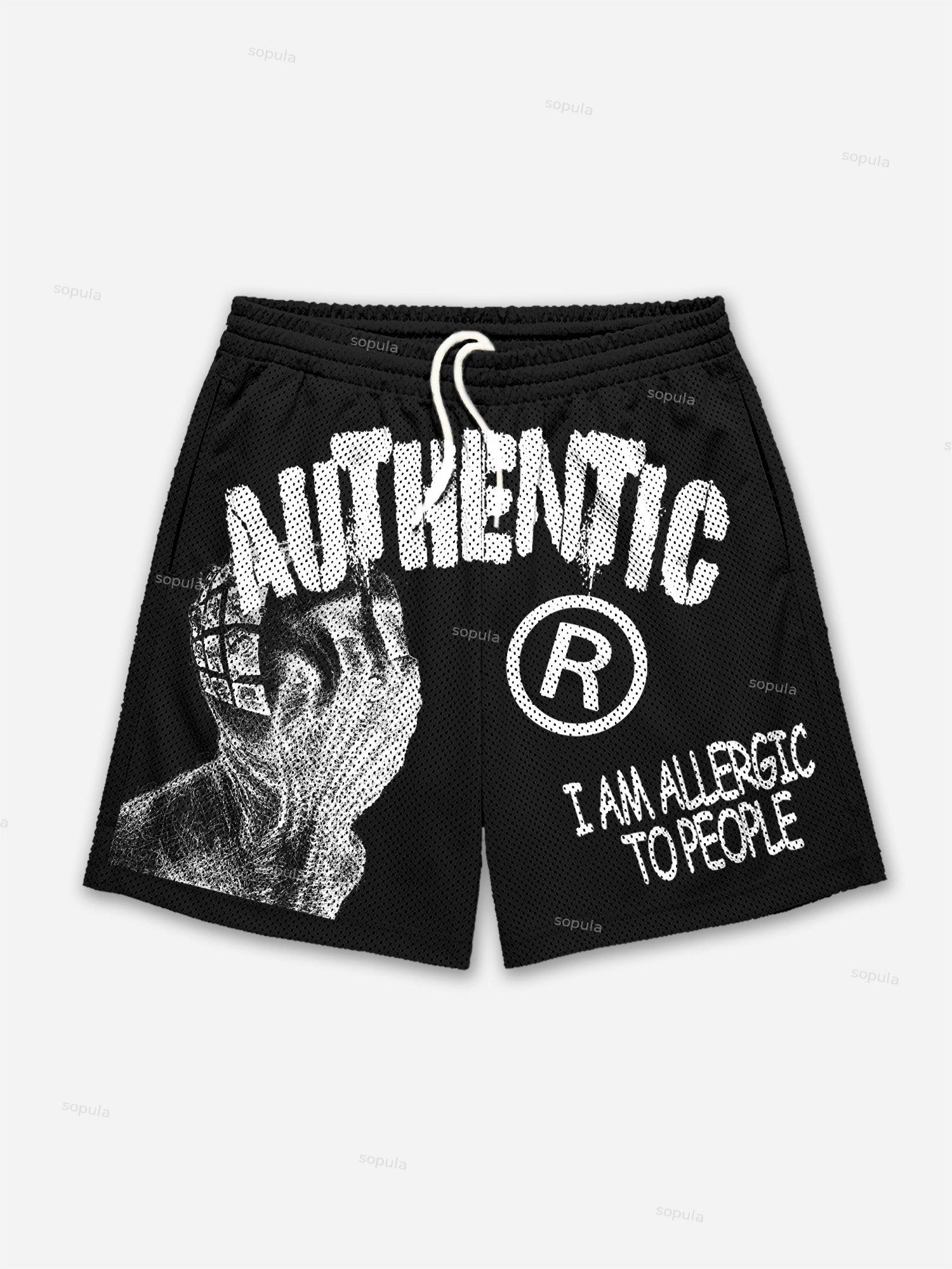 I Am Allergic To People Graphic Print Mesh Shorts Product Image