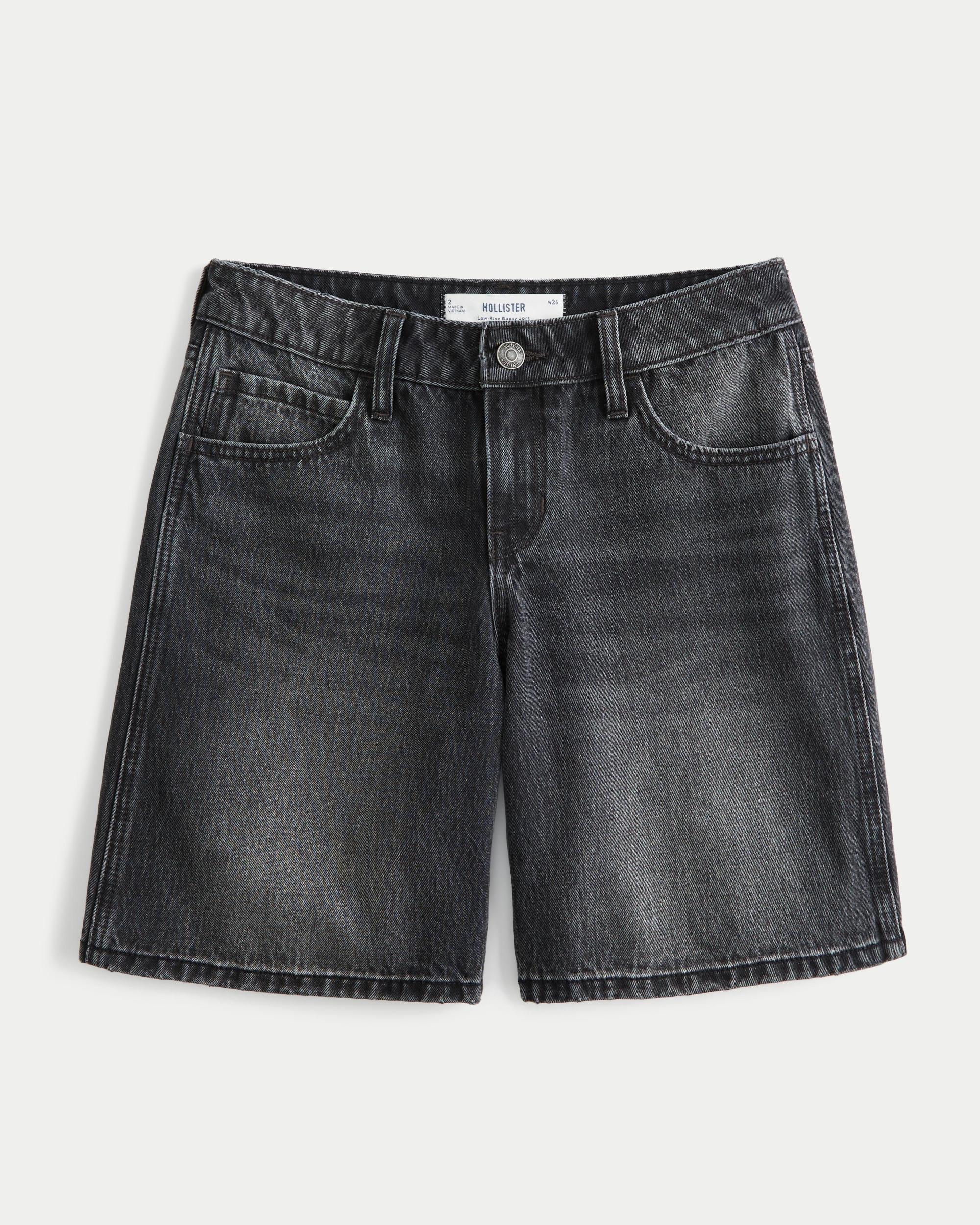 Low-Rise Washed Black Baggy Jort Product Image