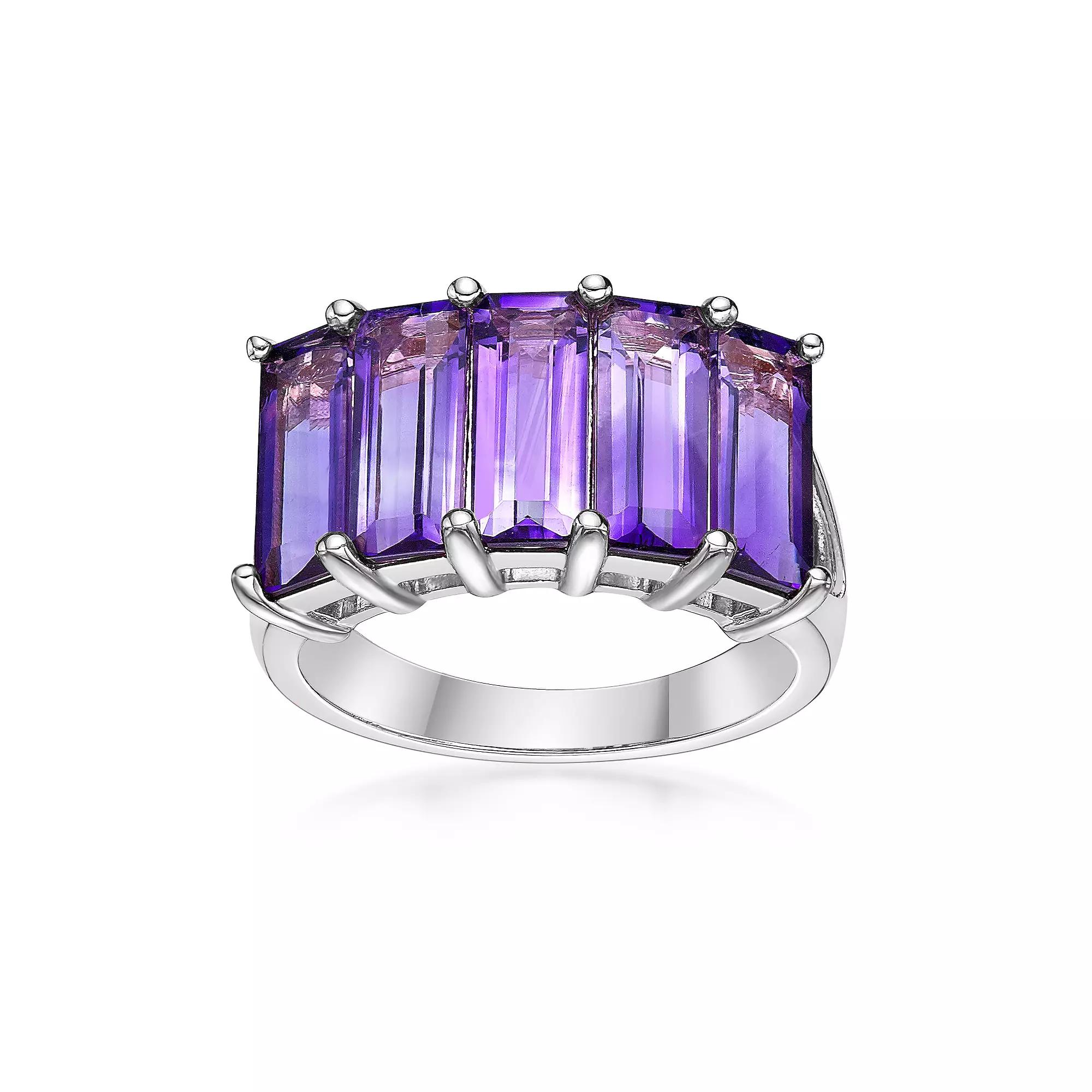 Gemminded Sterling Silver Amethyst Baguette Ring, Women's, Size: 7 Product Image