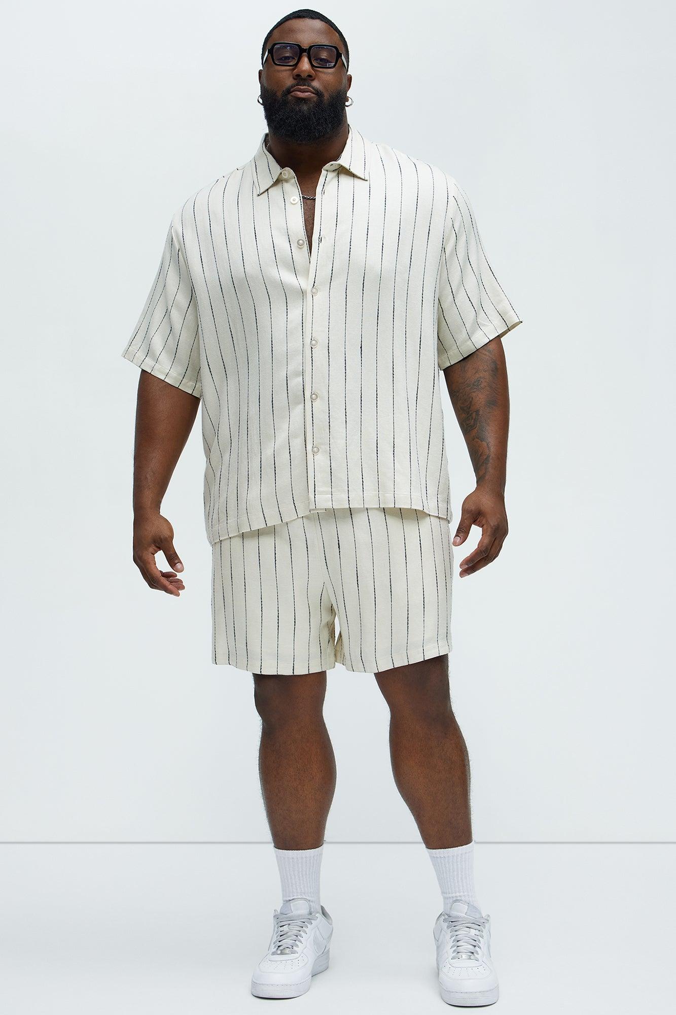 Slub Striped Linen Short Sleeve Button Up - Cream/combo Product Image
