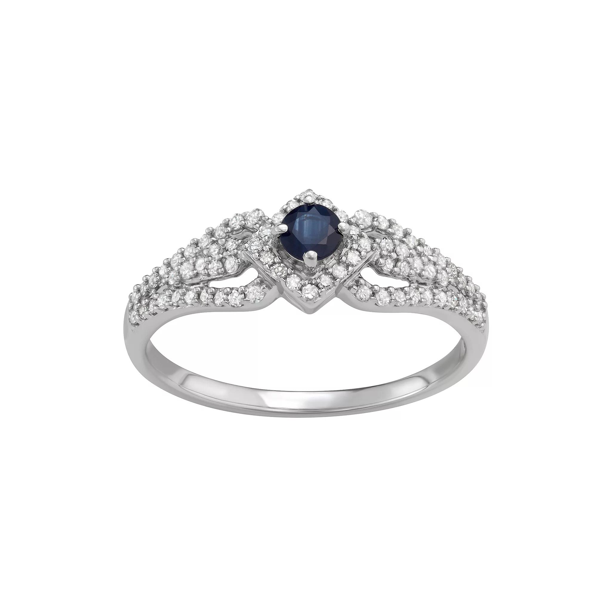 14k White Gold 1/3 Carat T.W. Diamond & Gemstone Square Halo Ring, Women's, Size: 6, Blue Blue Product Image