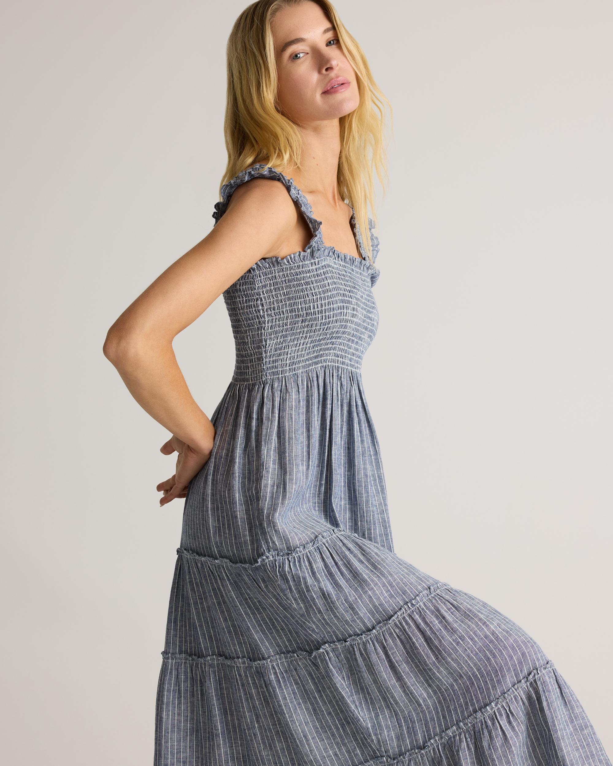 Quince | Women's 100% European Linen Smocked Midi Dress Product Image