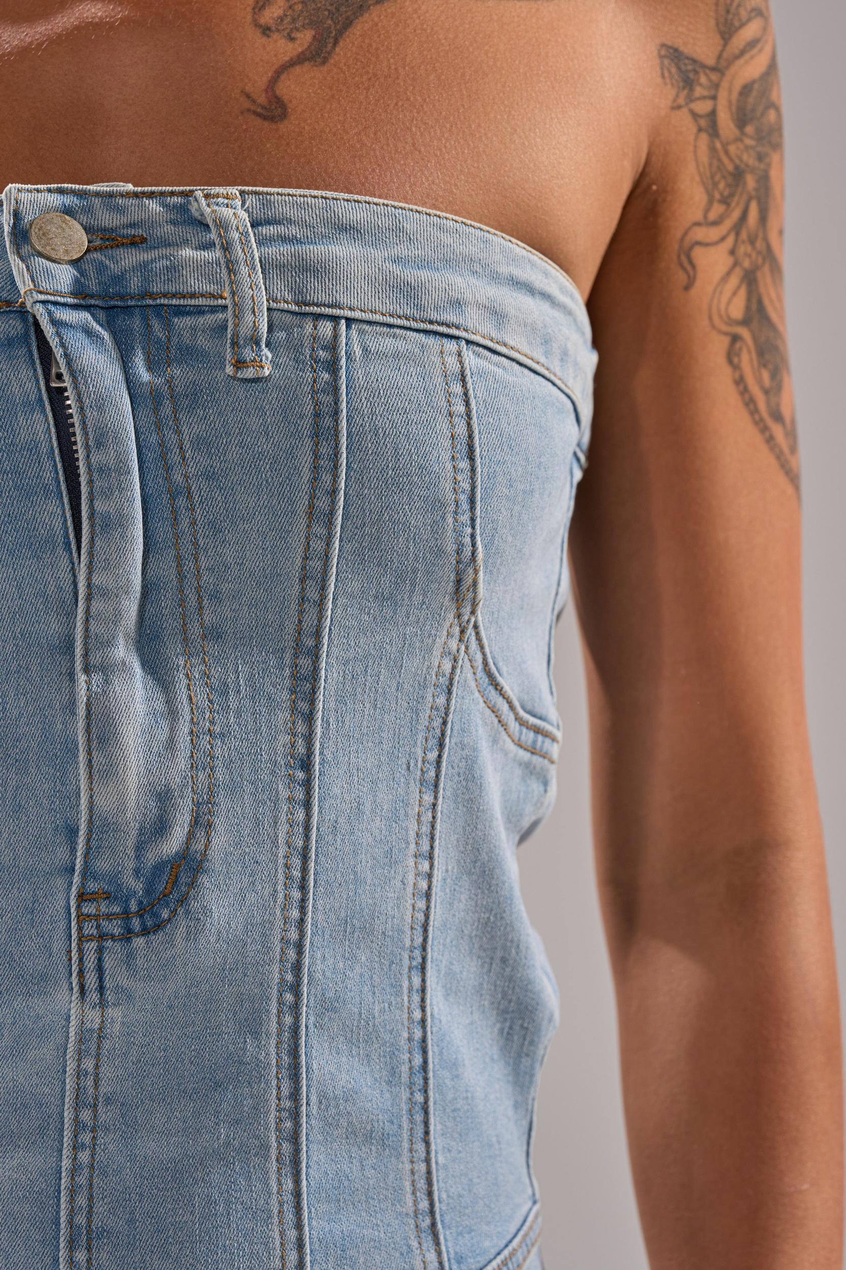 TOO MUCH TO LOVE DENIM ROMPER Product Image