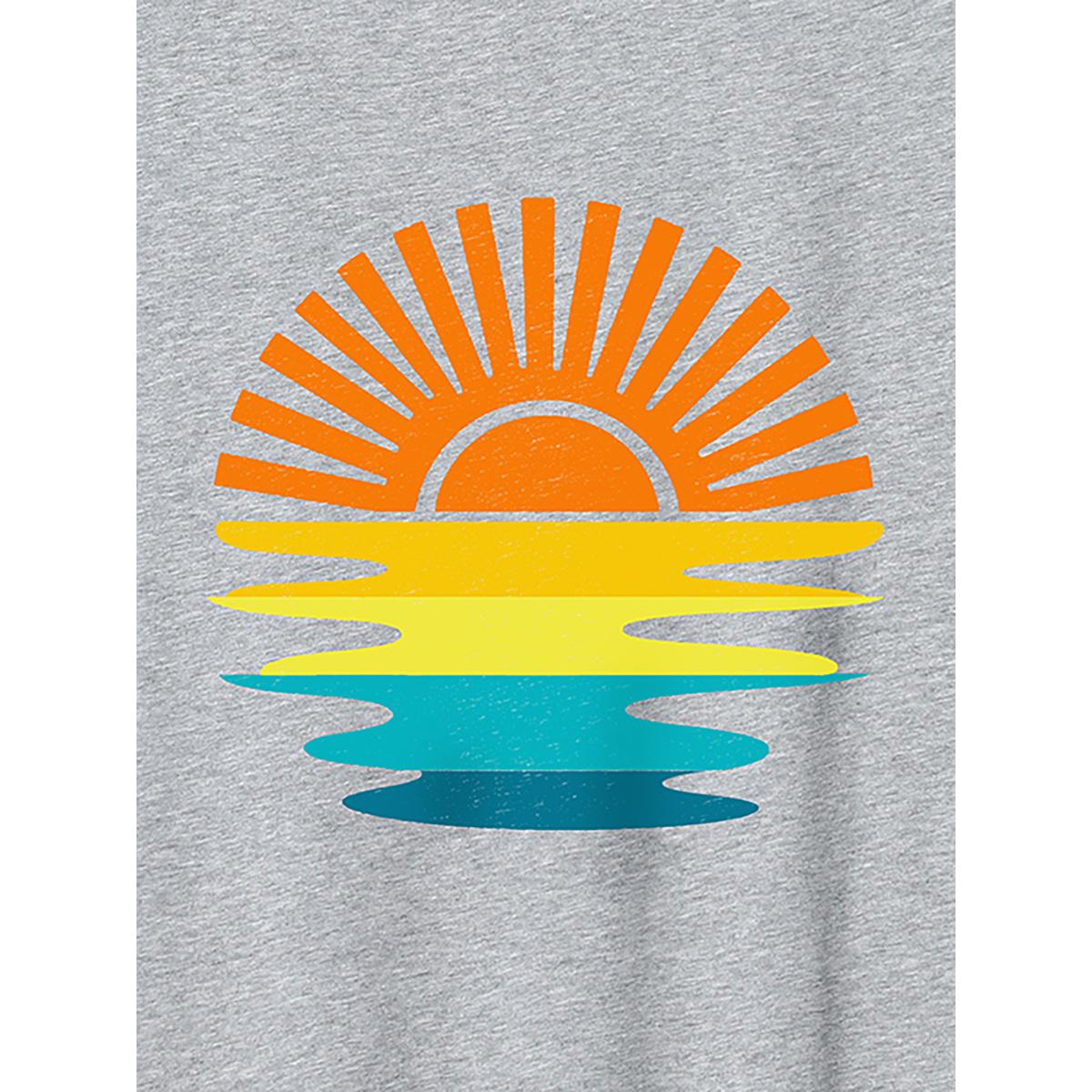 Plus Size Colorful Sunrise Print Round Neck T-Shirt Mediumgray Women Non Art&design Round Neck Casual T-shirts BloomChic 28/5X Product Image