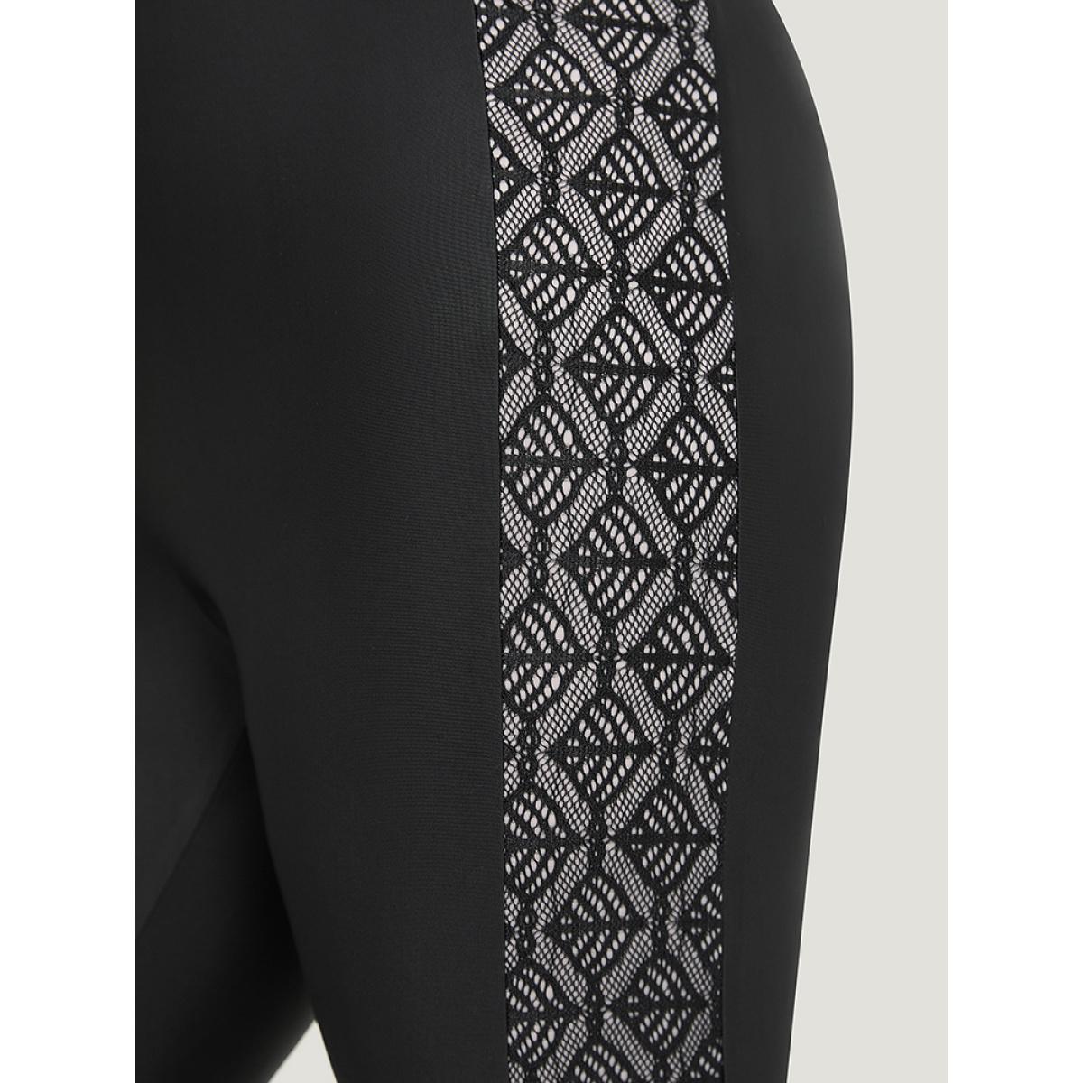 Plus Size Solid Crochet Lace High Rise Cropped Leggings Women Black Elegant High stretch Bodycon High Rise Dailywear Leggings BloomChic 14-16/1X Product Image