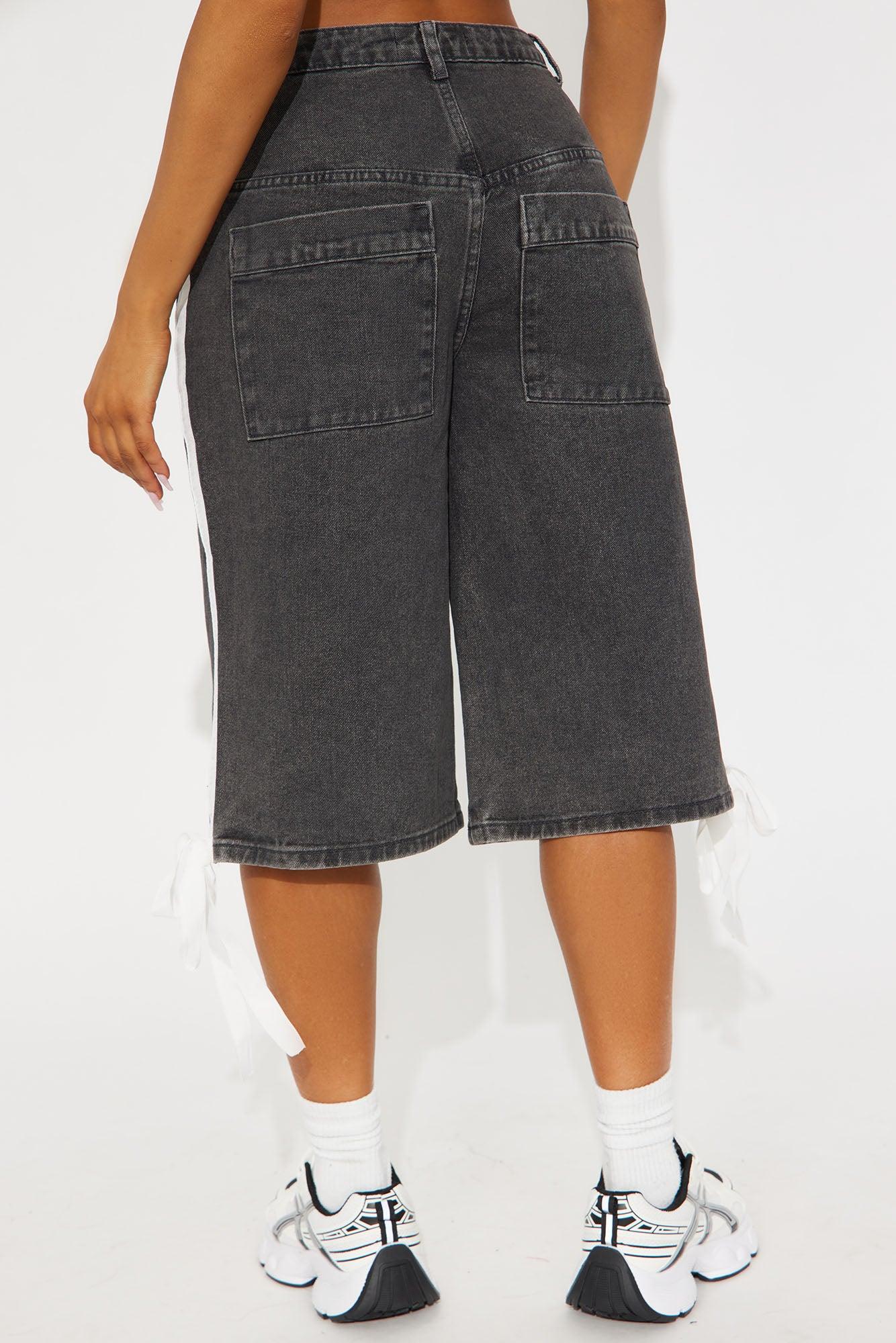 Kimi Non Stretch Stripe Denim Jorts - Black Wash Product Image