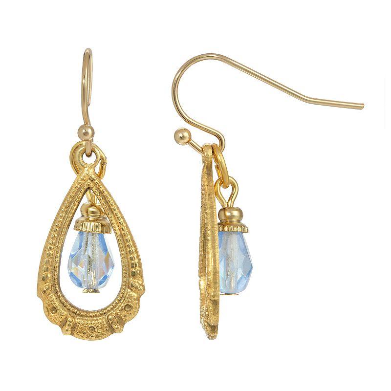 1928 Gold Tone Blue Bead Teardrop Earrings, Womens Product Image